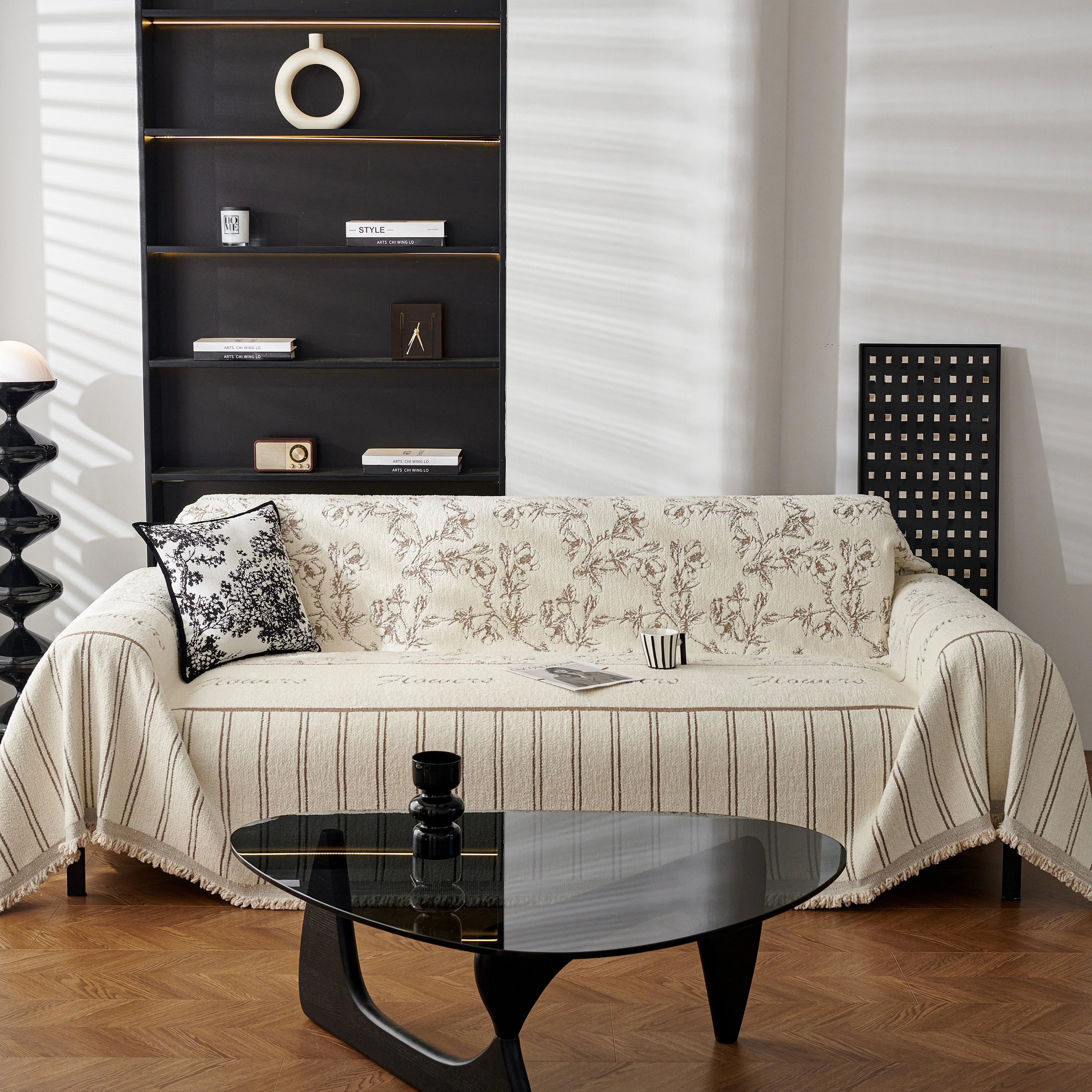 Chenille Striped Floral Couch Cover Sofa Slipcover for Most Shape Sofas, Reversible Sofa Throw Cover - Image 61