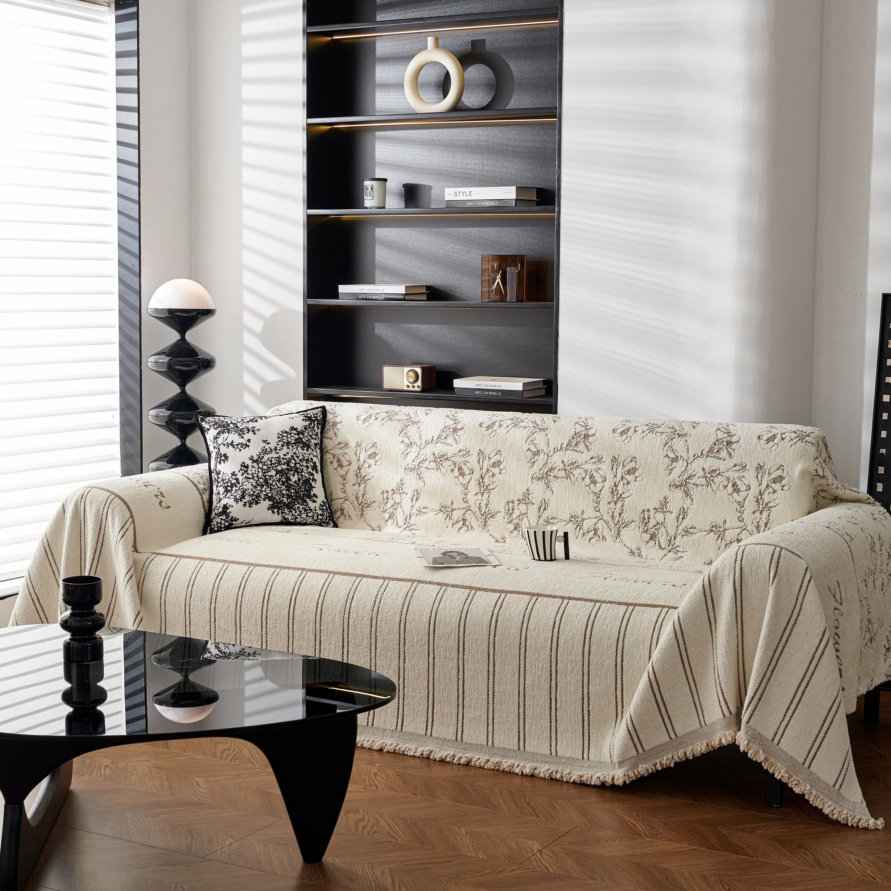 Chenille Striped Floral Couch Cover Sofa Slipcover for Most Shape Sofas, Reversible Sofa Throw Cover - Image 63