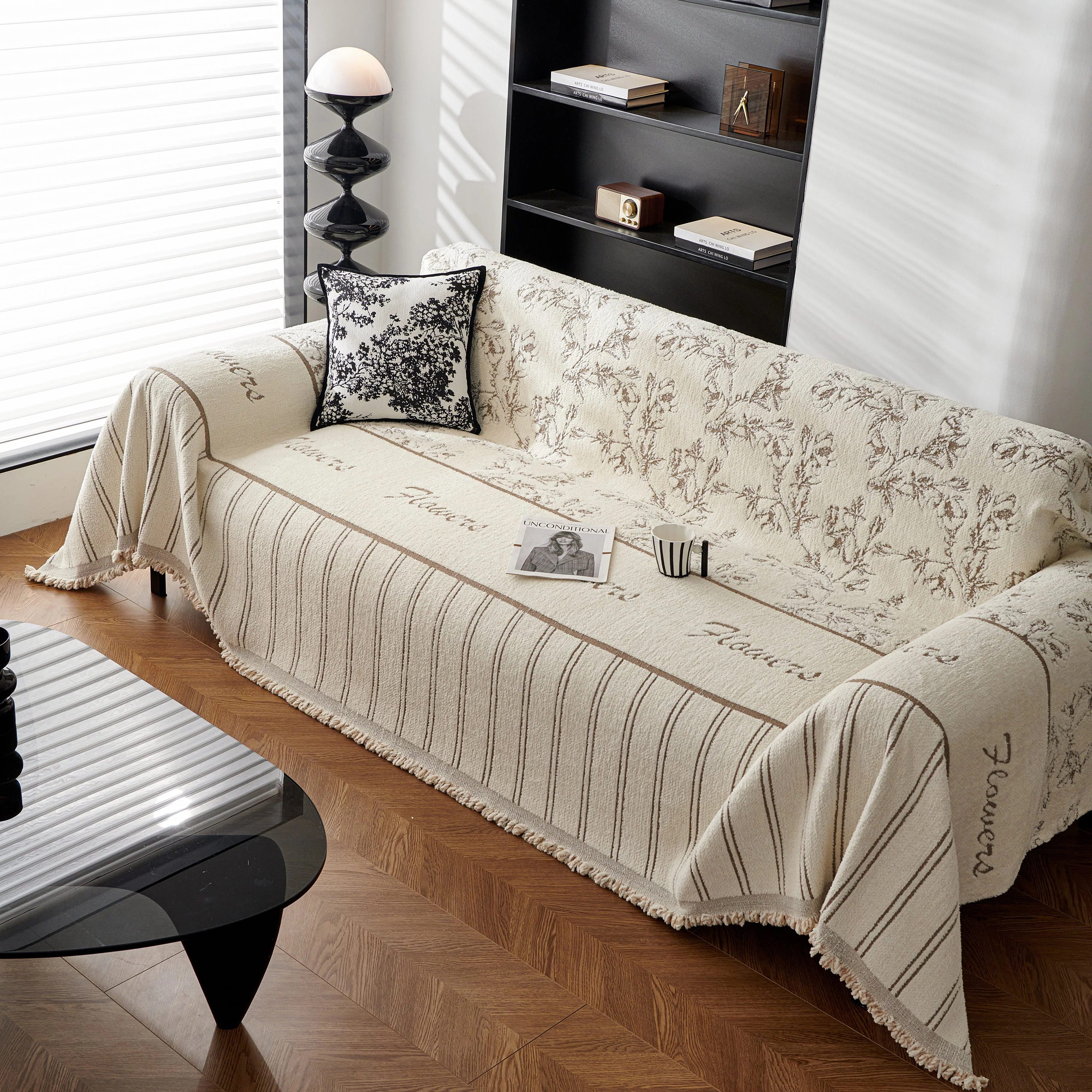 Chenille Striped Floral Couch Cover Sofa Slipcover for Most Shape Sofas, Reversible Sofa Throw Cover - Image 64
