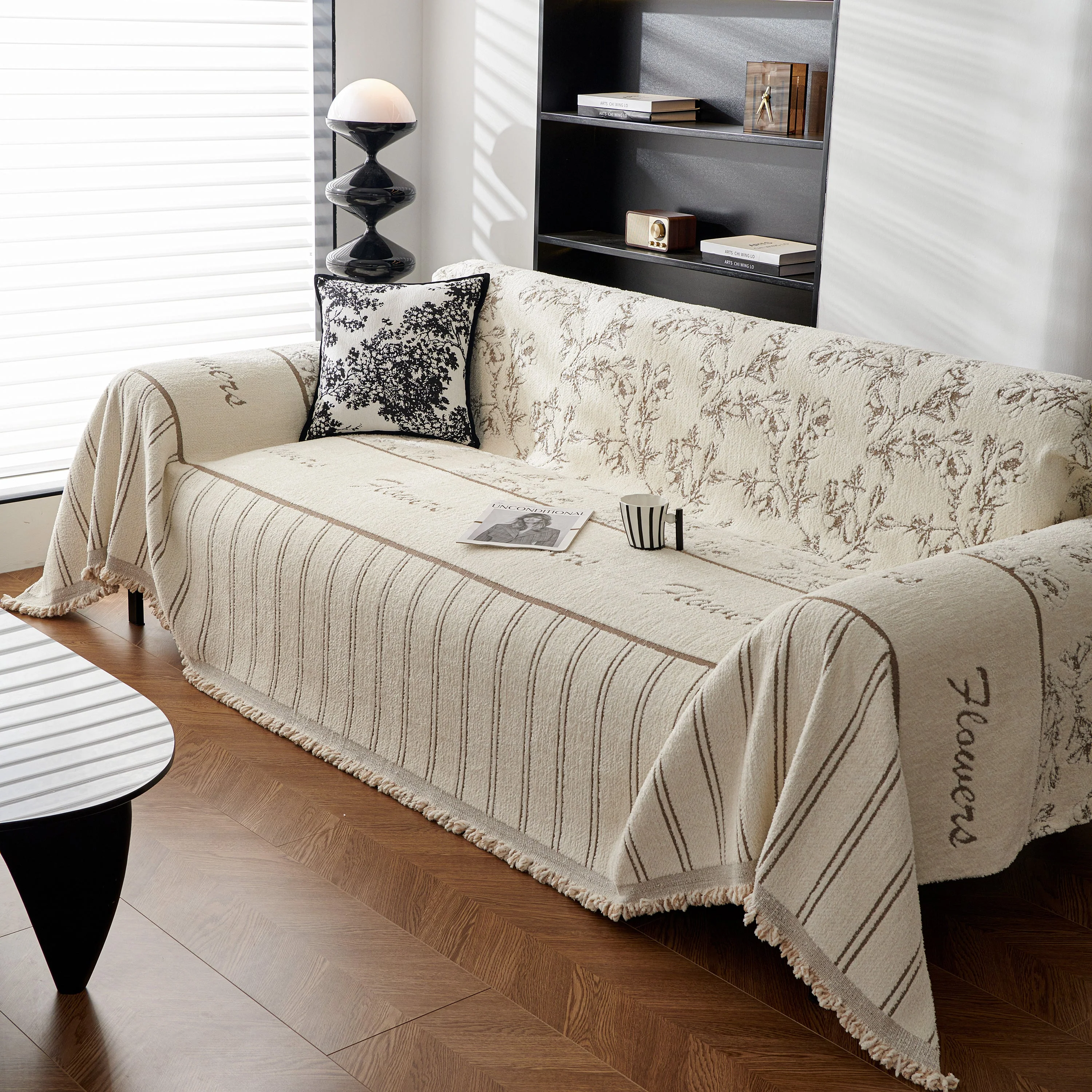 Chenille Striped Floral Couch Cover Sofa Slipcover for Most Shape Sofas, Reversible Sofa Throw Cover - Image 65