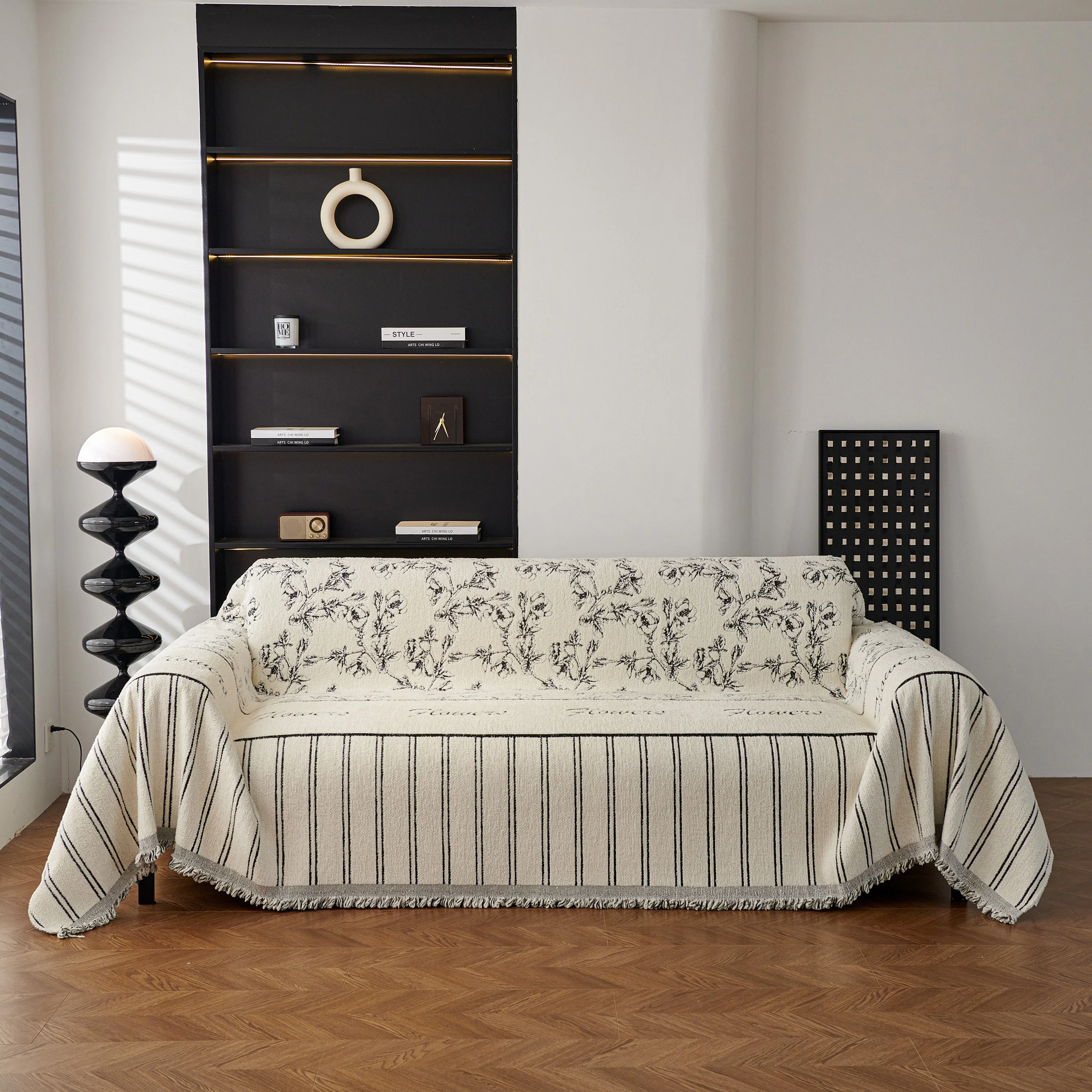 Chenille Striped Floral Couch Cover Sofa Slipcover for Most Shape Sofas, Reversible Sofa Throw Cover - Image 8