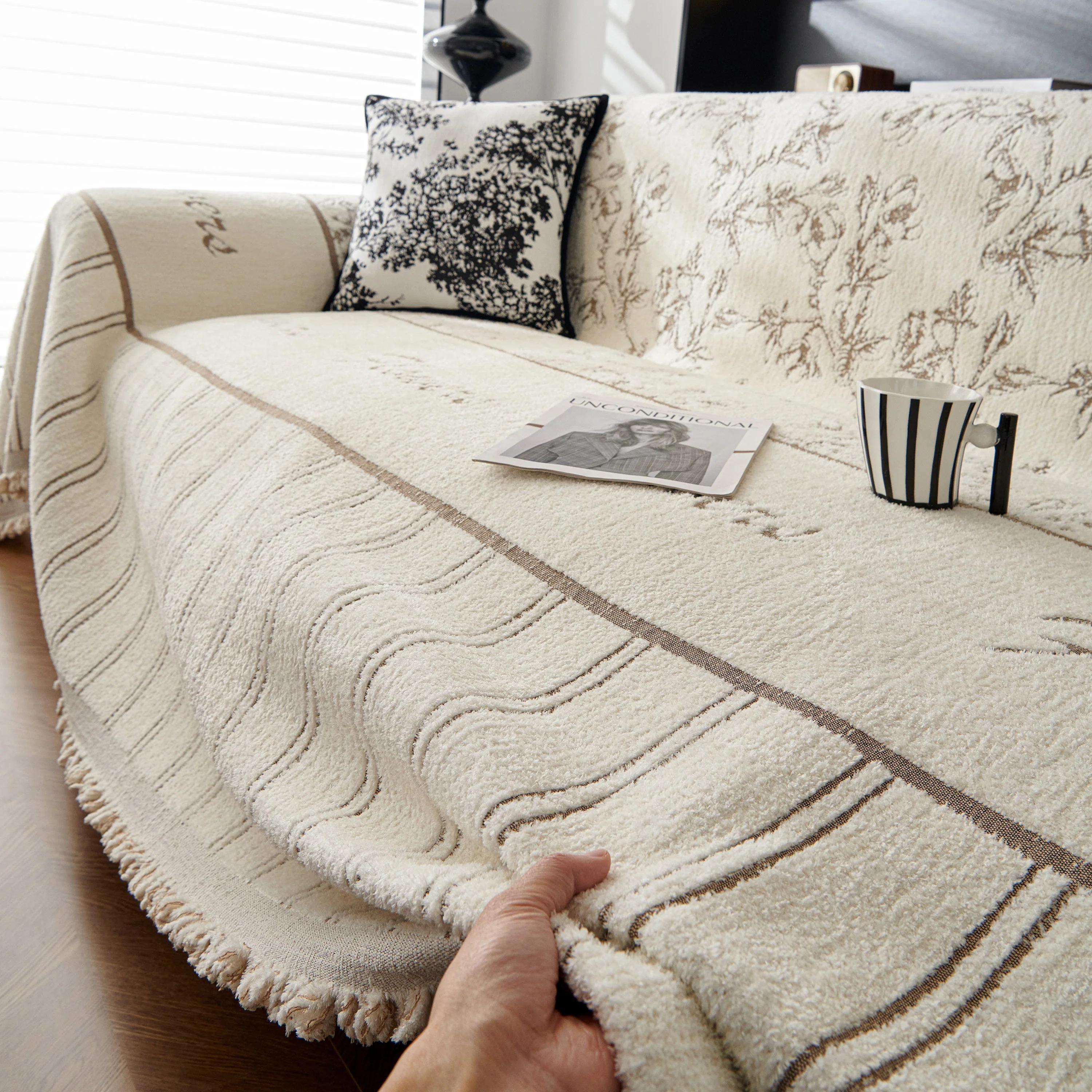 Chenille Striped Floral Couch Cover Sofa Slipcover for Most Shape Sofas, Reversible Sofa Throw Cover - Image 83