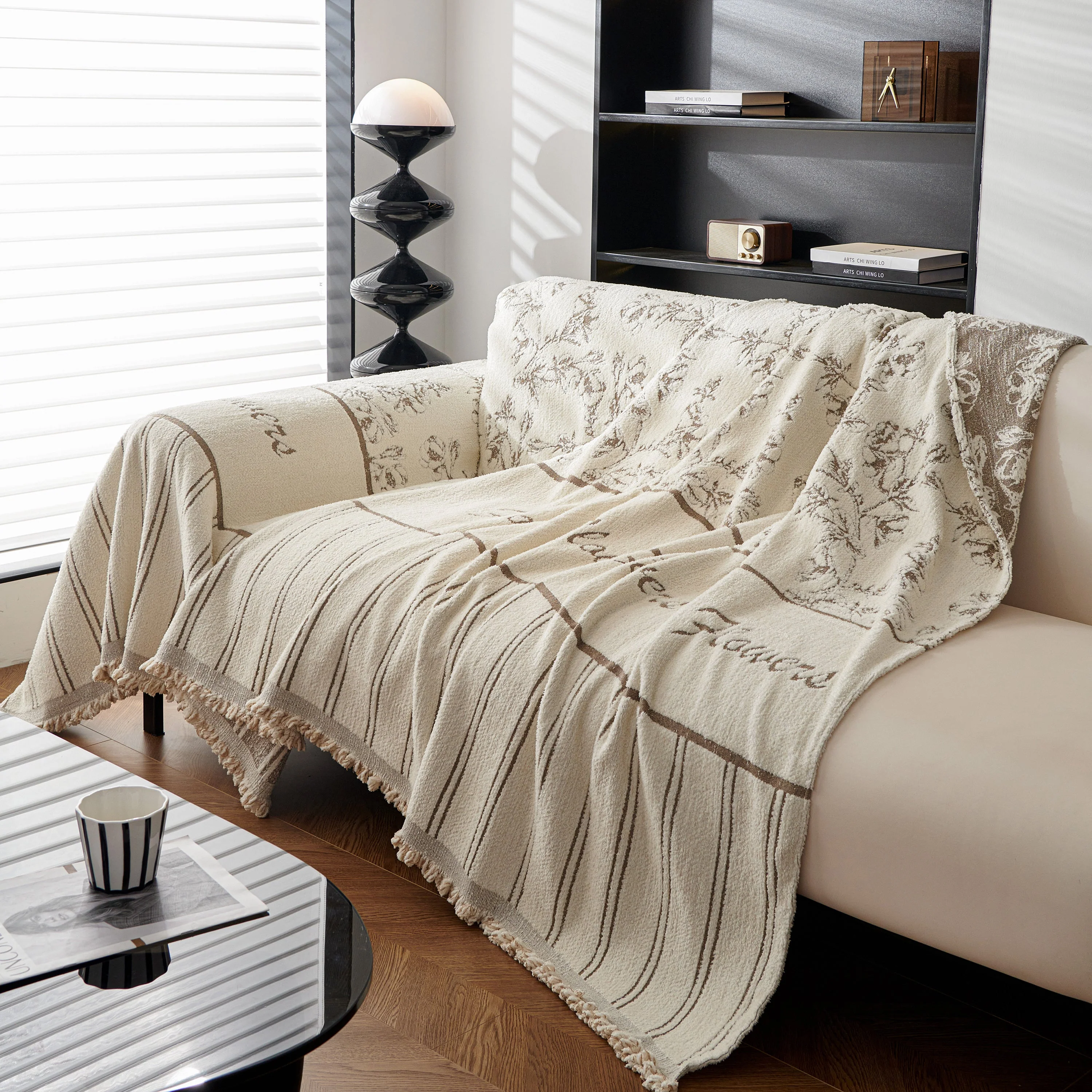 Chenille Striped Floral Couch Cover Sofa Slipcover for Most Shape Sofas, Reversible Sofa Throw Cover - Image 89