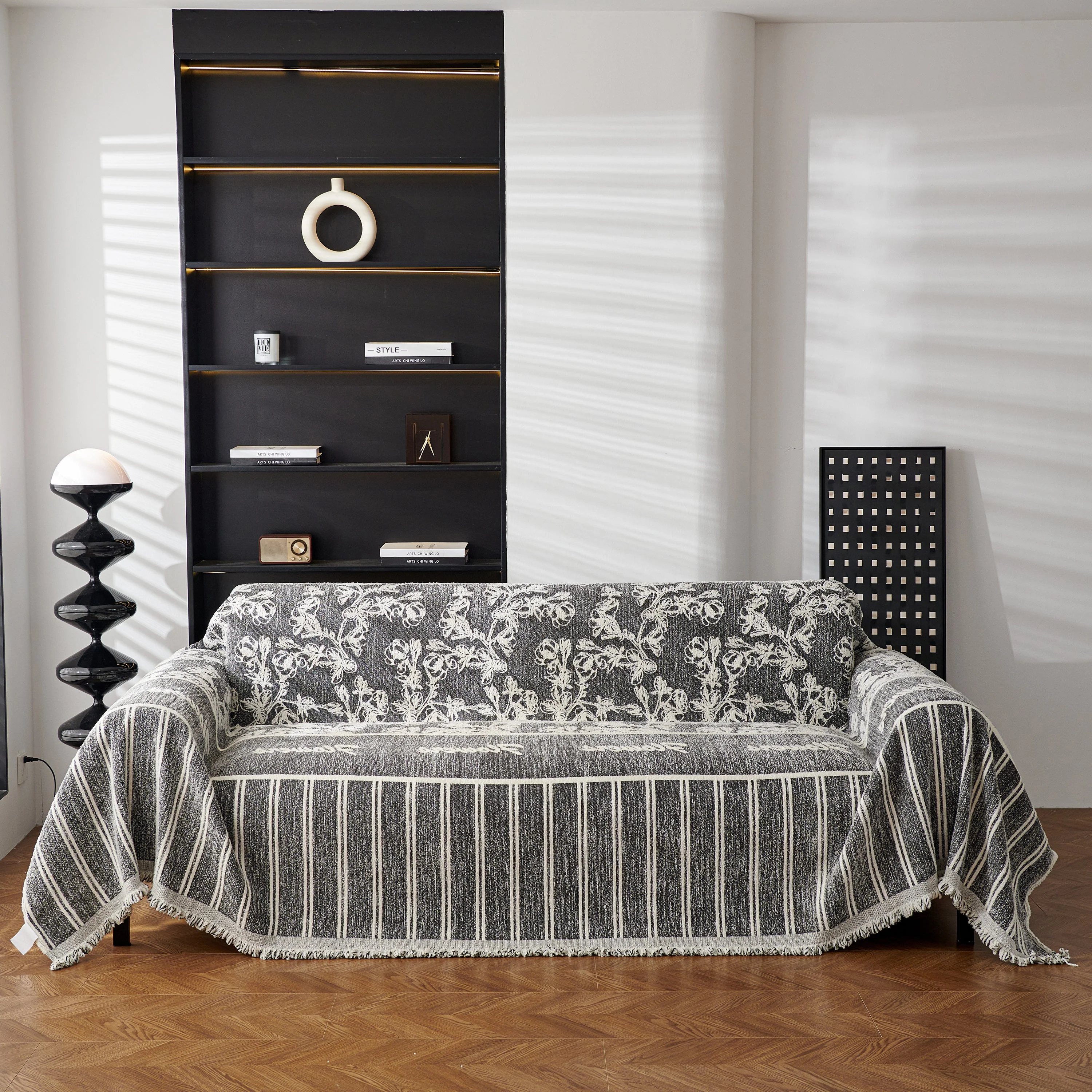 Chenille Striped Floral Couch Cover Sofa Slipcover for Most Shape Sofas, Reversible Sofa Throw Cover - Image 9