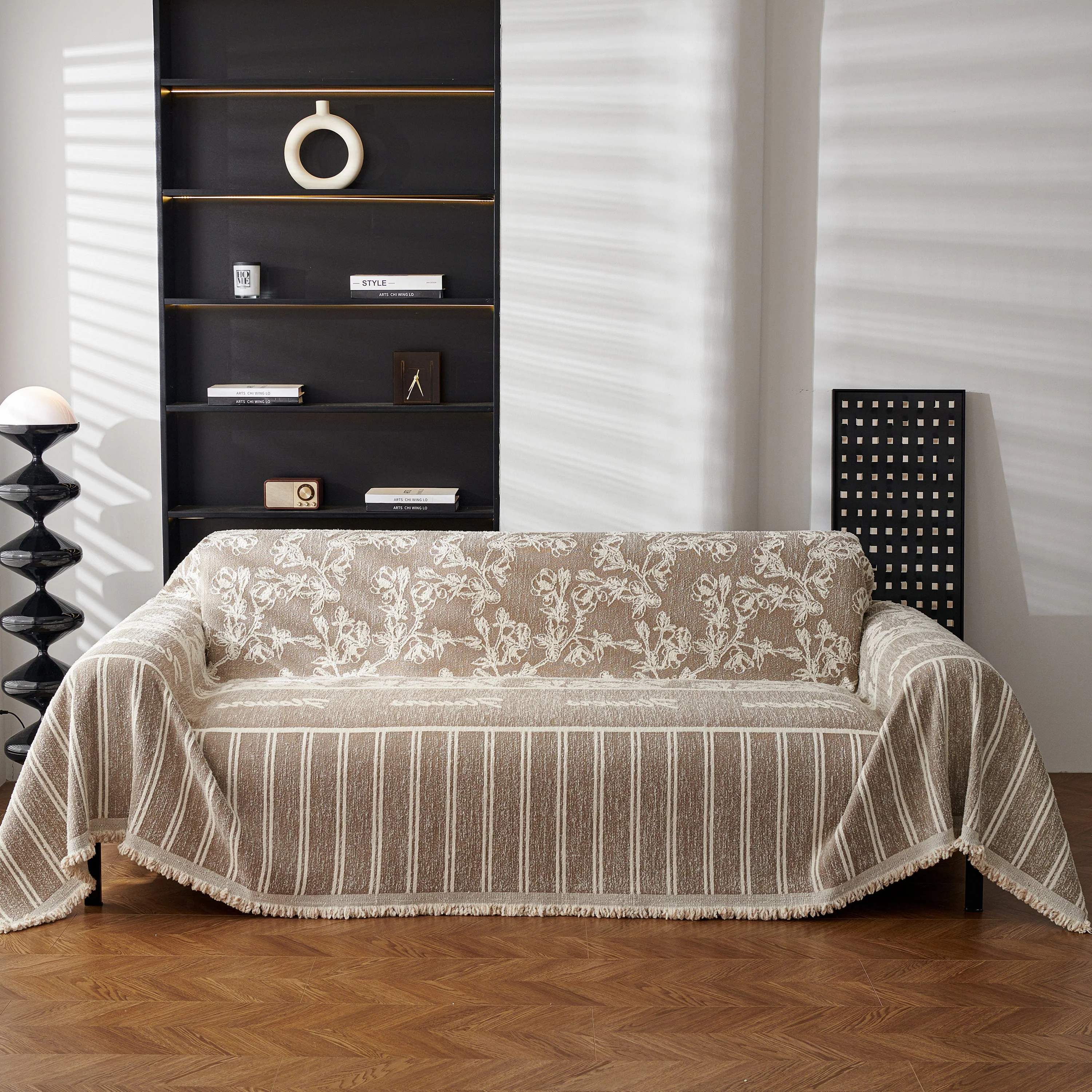 Chenille Striped Floral Couch Cover Sofa Slipcover for Most Shape Sofas, Reversible Sofa Throw Cover - Image 96