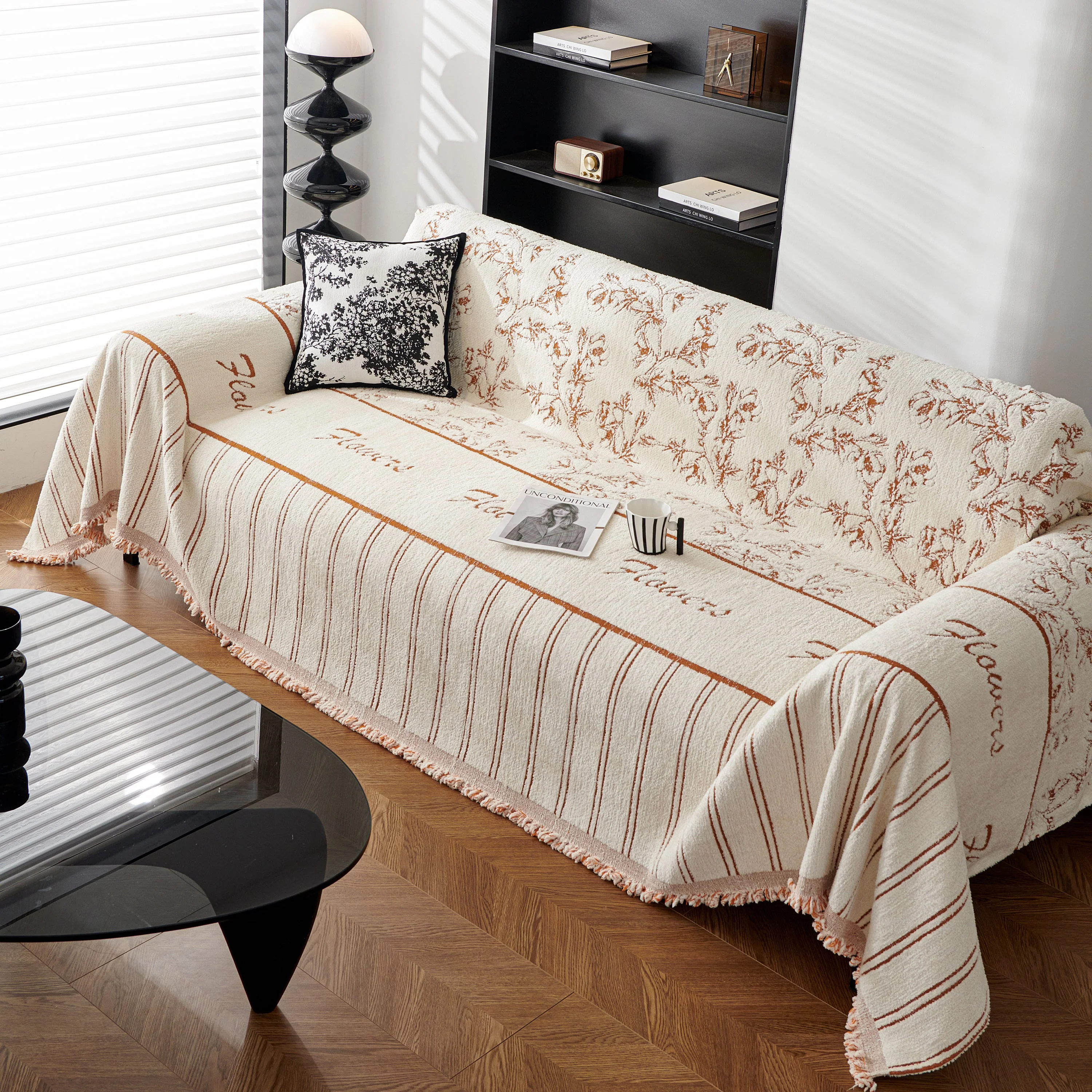 Chenille Striped Floral Couch Cover Sofa Slipcover for Most Shape Sofas, Reversible Sofa Throw Cover - Image 97
