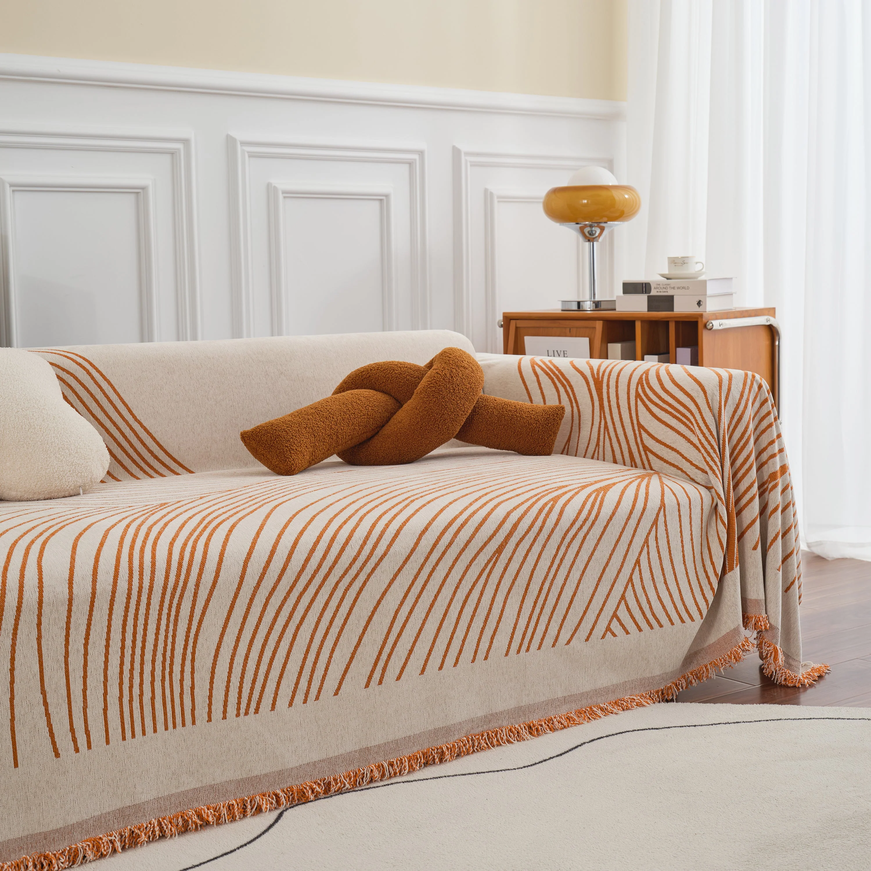 Chenille Striped Sofa Throw Blanket, Furniture Throw Covers Living Room Couch Cover - Image 11