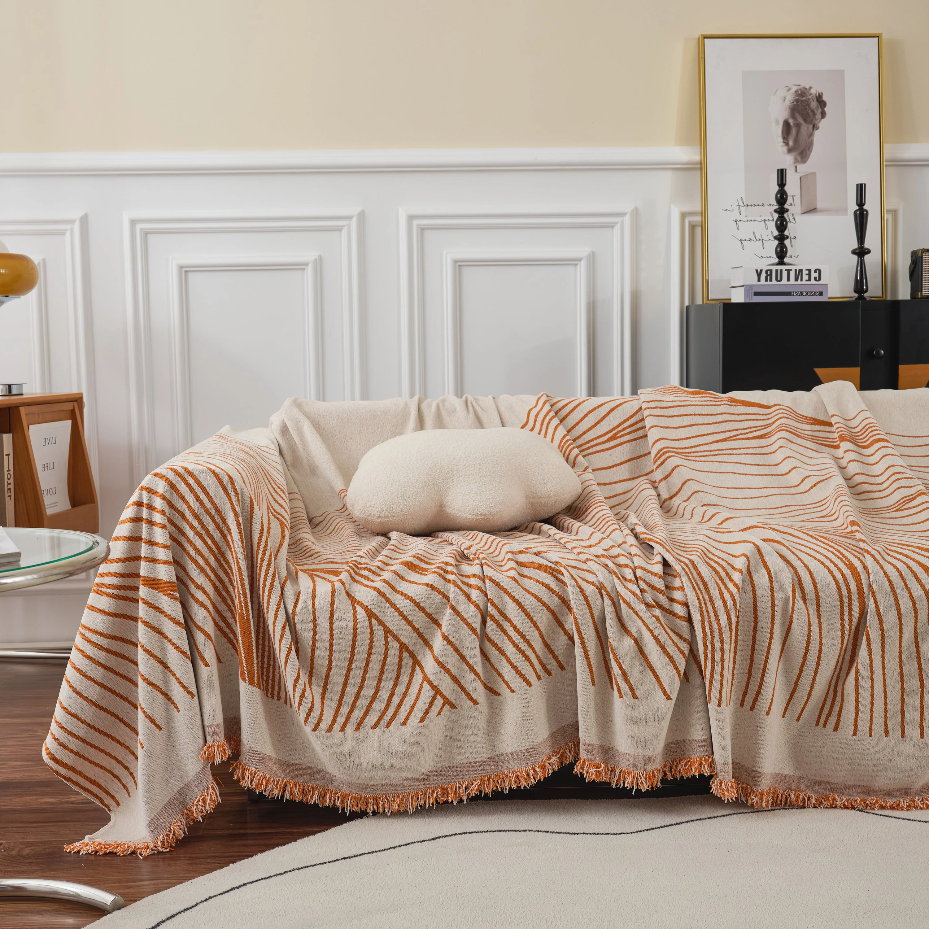 Chenille Striped Sofa Throw Blanket, Furniture Throw Covers Living Room Couch Cover - Image 17
