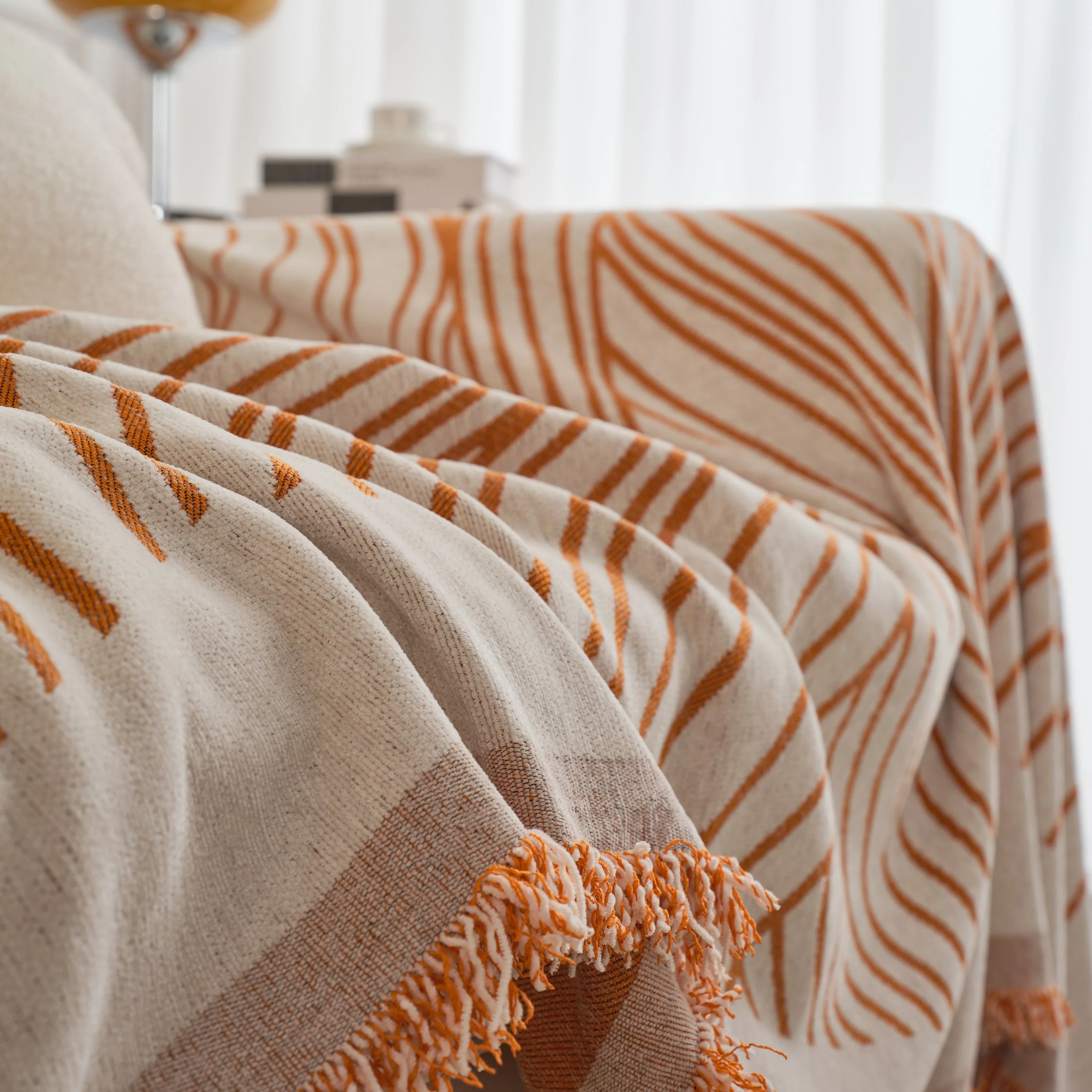 Chenille Striped Sofa Throw Blanket, Furniture Throw Covers Living Room Couch Cover - Image 18