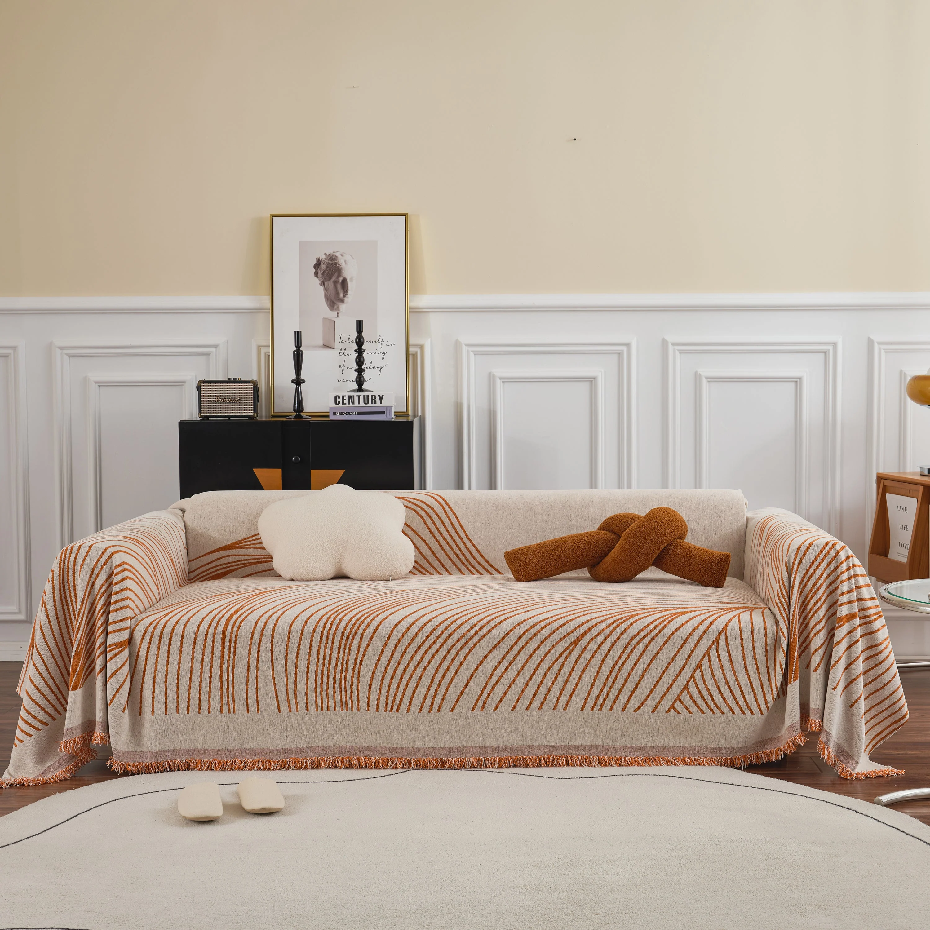 Chenille Striped Sofa Throw Blanket, Furniture Throw Covers Living Room Couch Cover - Image 2