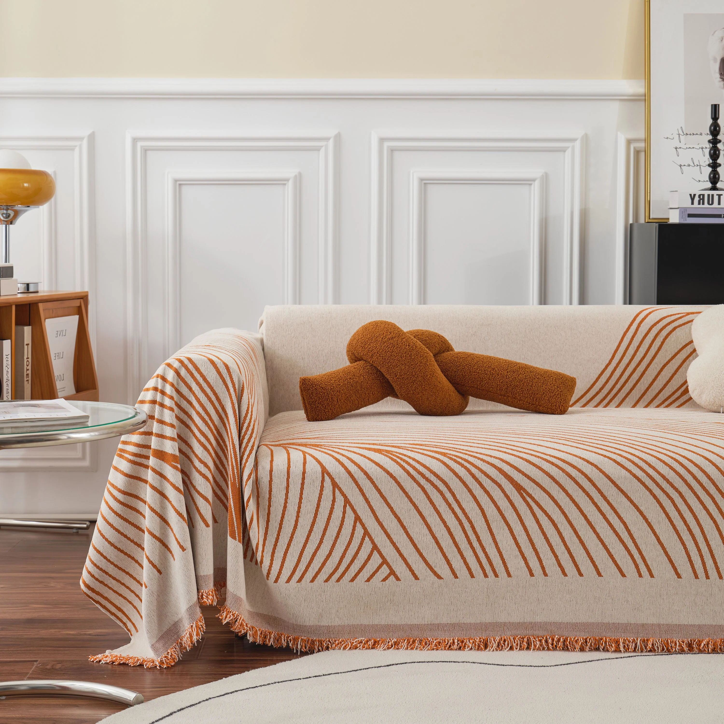 Chenille Striped Sofa Throw Blanket, Furniture Throw Covers Living Room Couch Cover - Image 21
