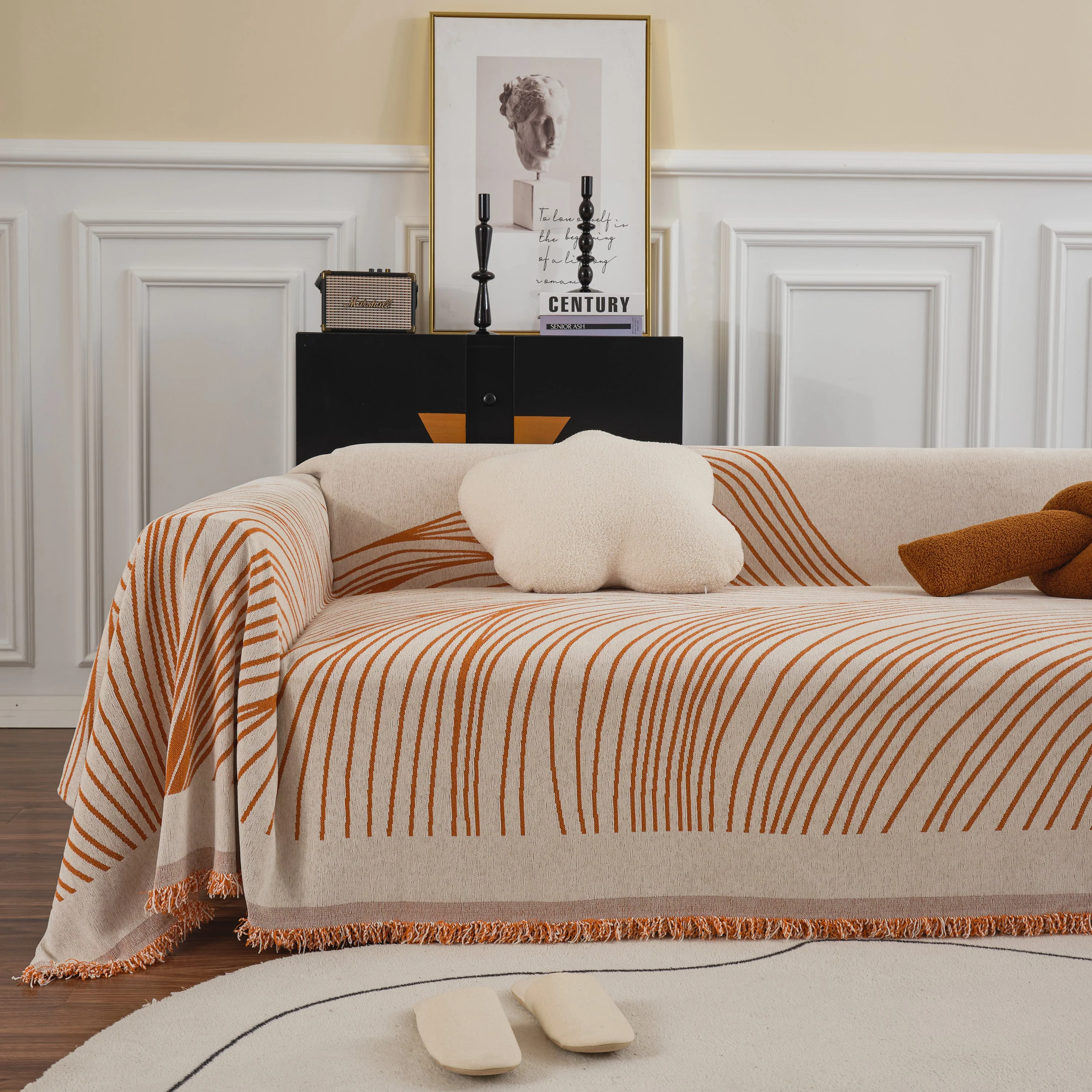 Chenille Striped Sofa Throw Blanket, Furniture Throw Covers Living Room Couch Cover - Image 22