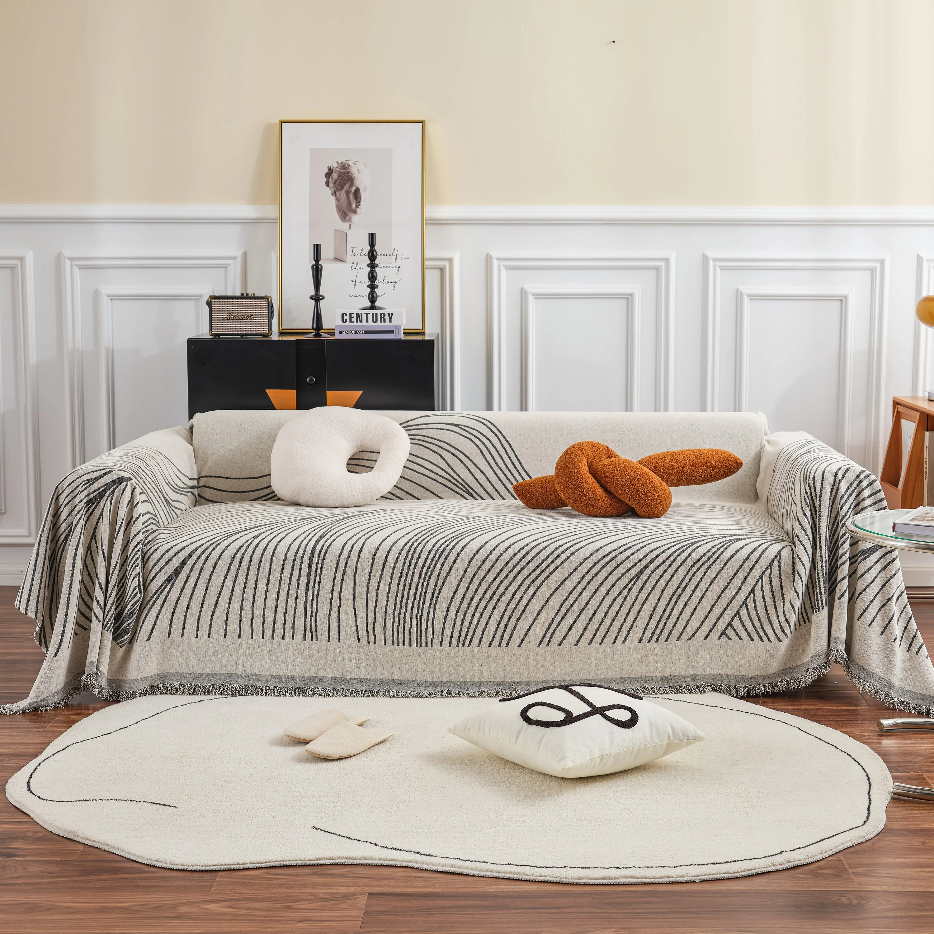Chenille Striped Sofa Throw Blanket, Furniture Throw Covers Living Room Couch Cover - Image 23