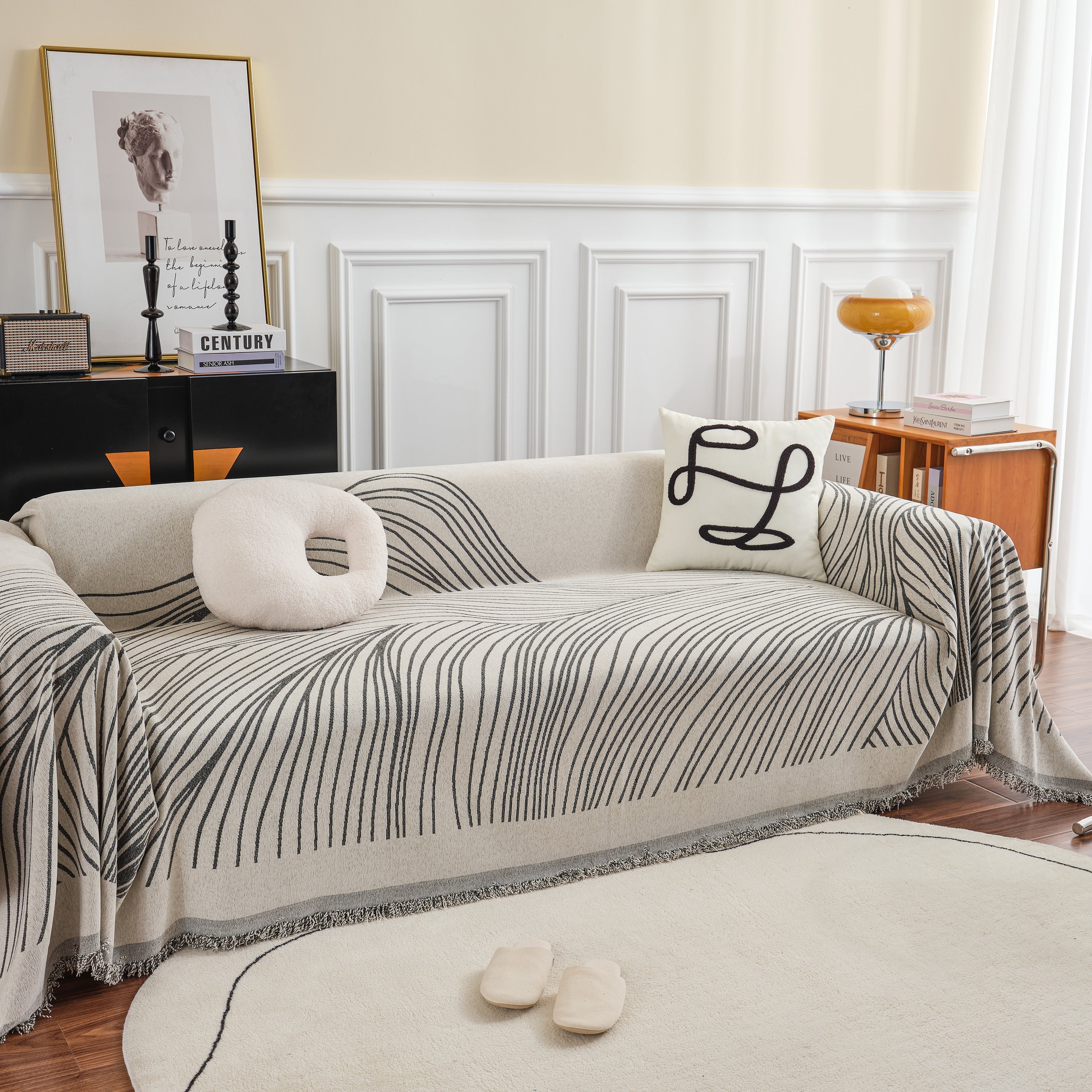 Chenille Striped Sofa Throw Blanket, Furniture Throw Covers Living Room Couch Cover - Image 24