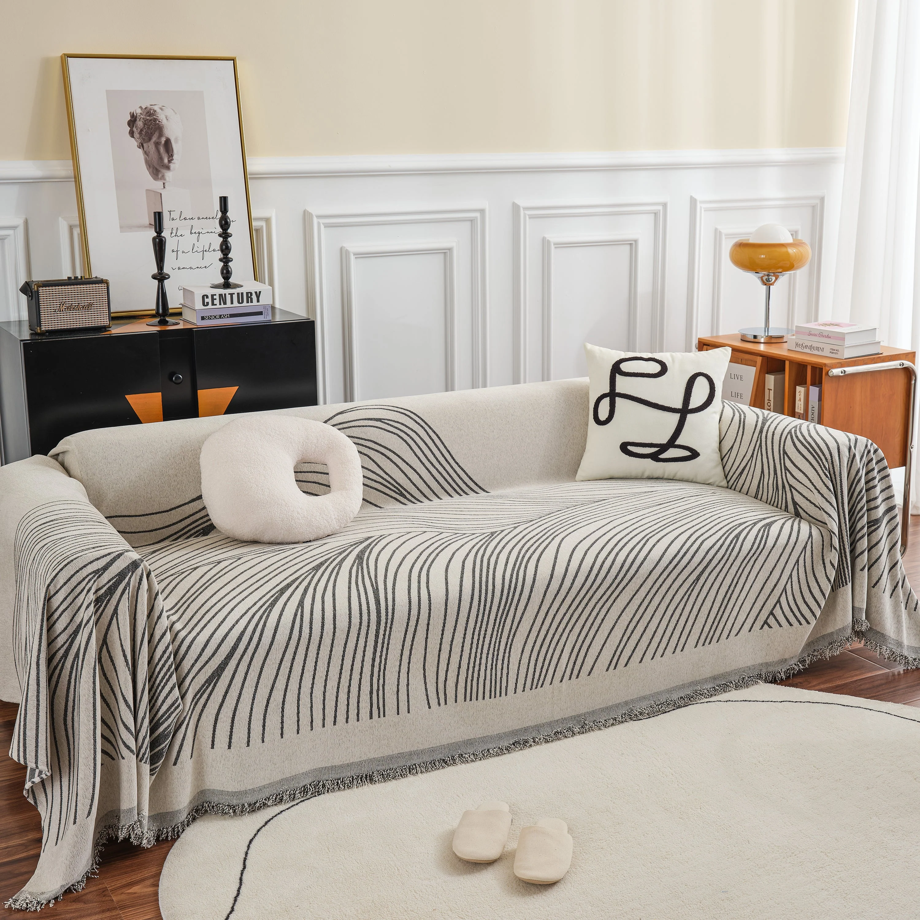 Chenille Striped Sofa Throw Blanket, Furniture Throw Covers Living Room Couch Cover - Image 25