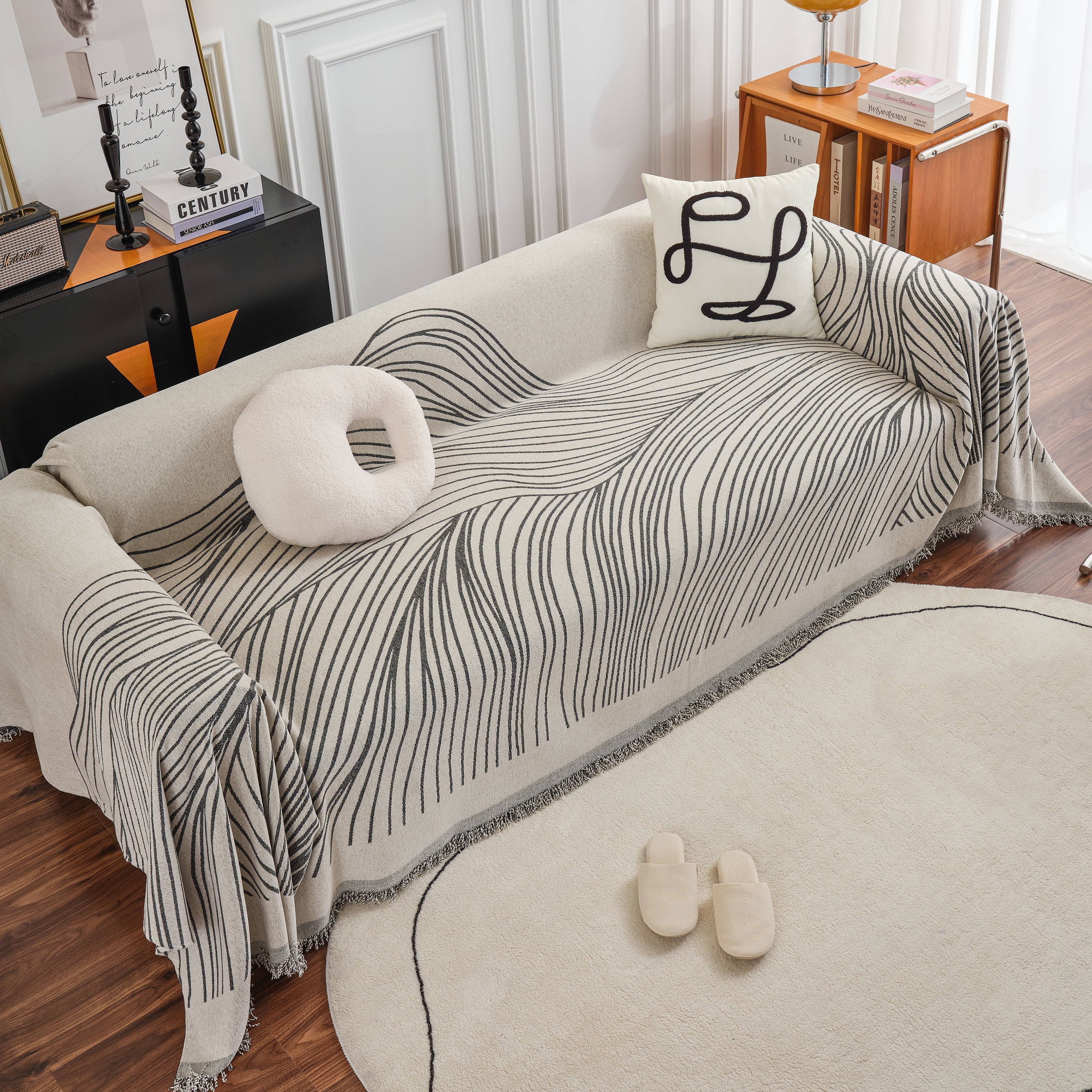 Chenille Striped Sofa Throw Blanket, Furniture Throw Covers Living Room Couch Cover - Image 26