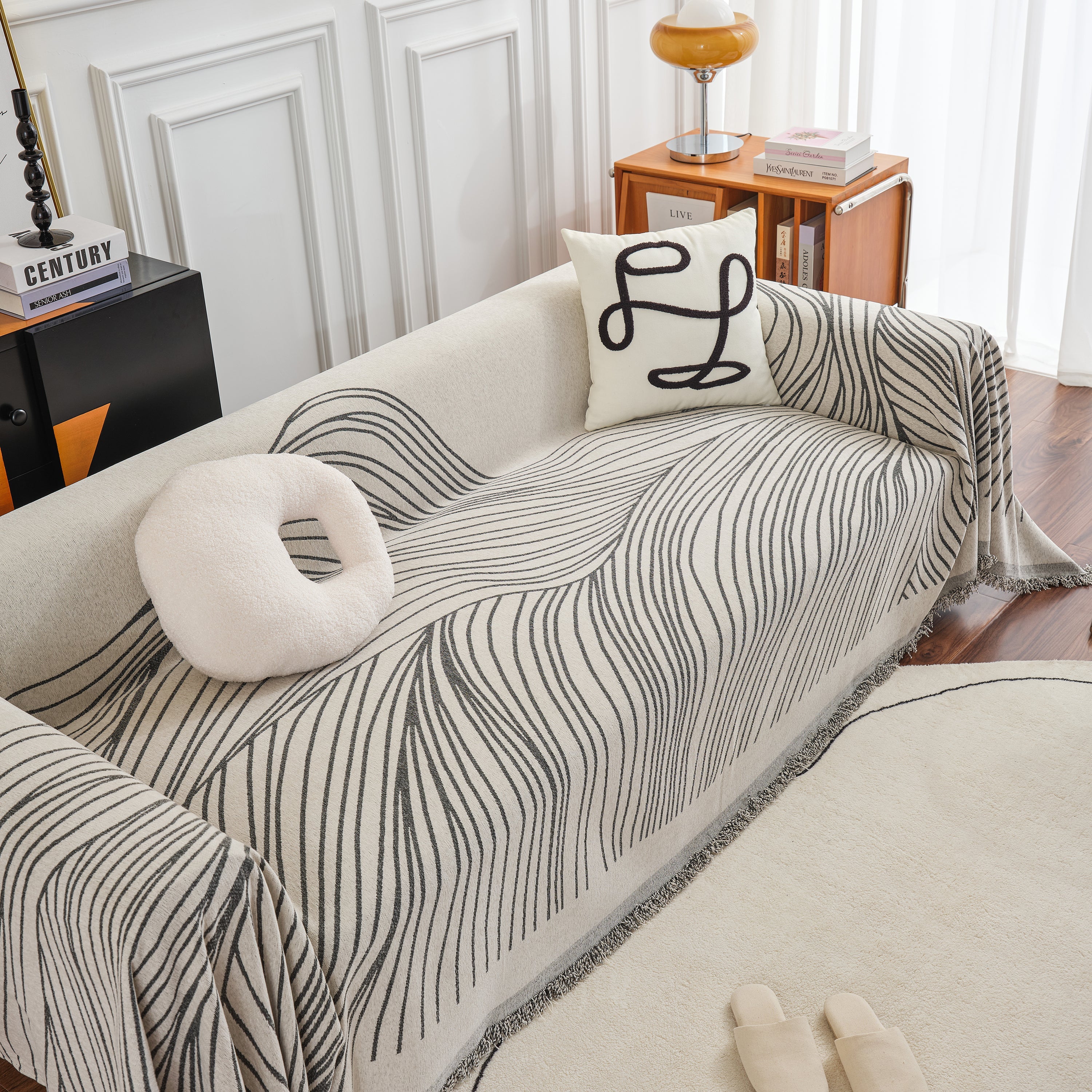 Chenille Striped Sofa Throw Blanket, Furniture Throw Covers Living Room Couch Cover - Image 27