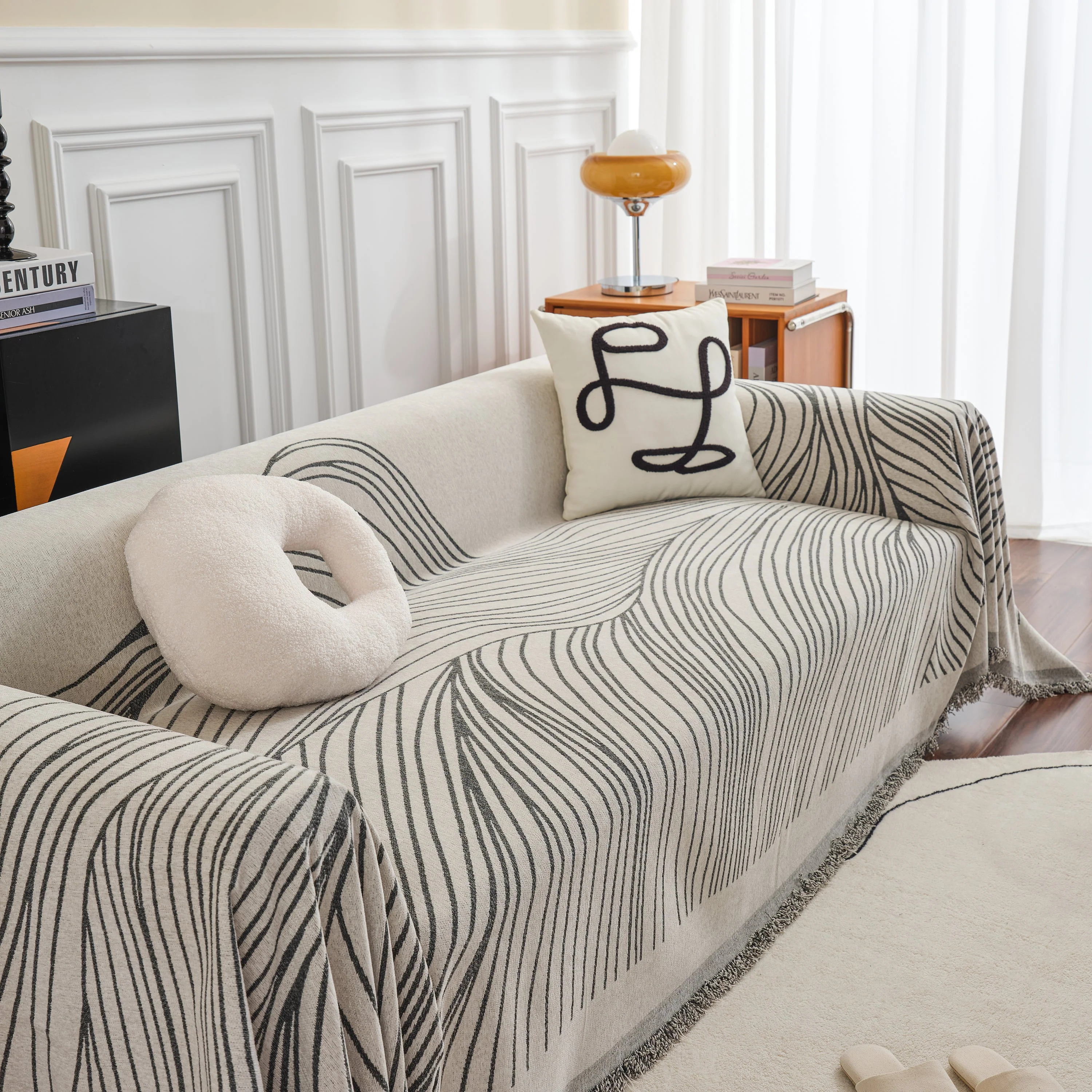 Chenille Striped Sofa Throw Blanket, Furniture Throw Covers Living Room Couch Cover - Image 28