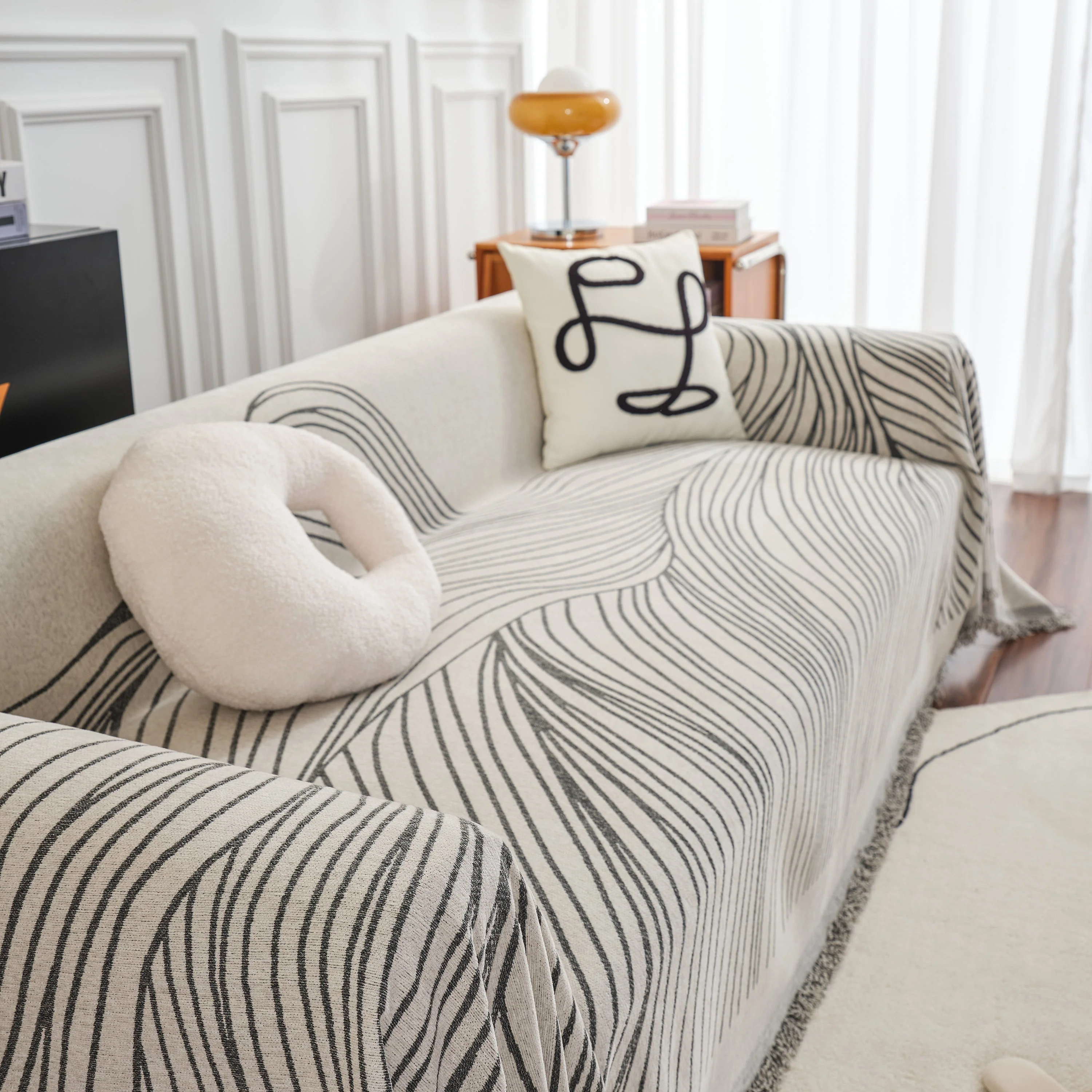 Chenille Striped Sofa Throw Blanket, Furniture Throw Covers Living Room Couch Cover - Image 29