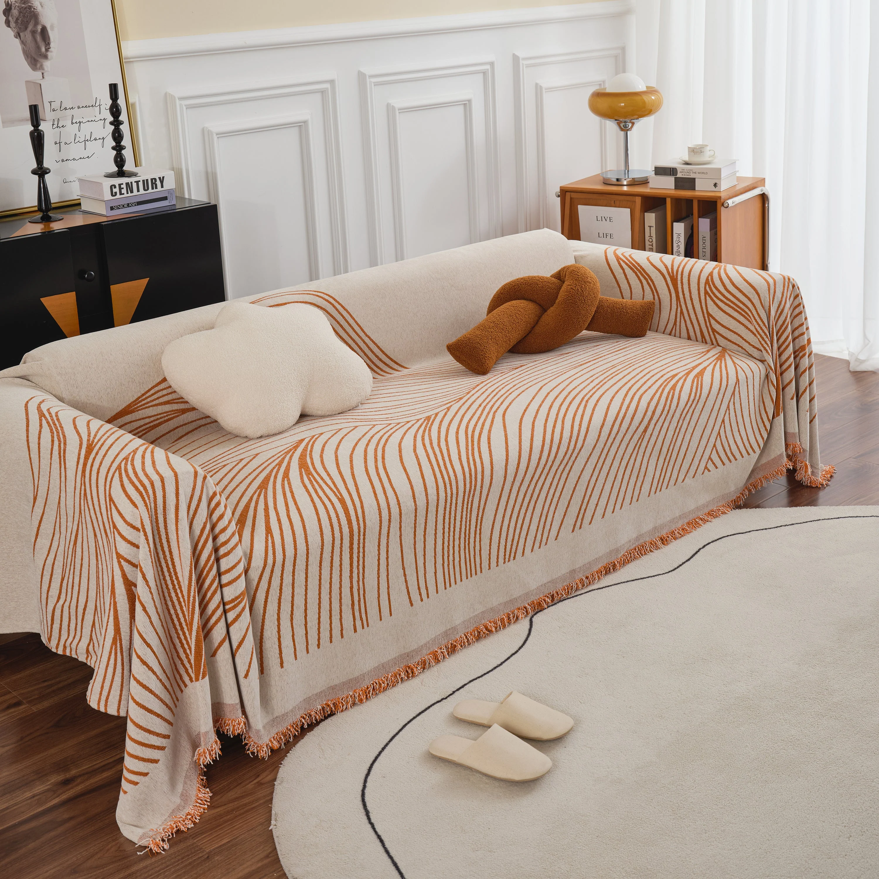 Chenille Striped Sofa Throw Blanket, Furniture Throw Covers Living Room Couch Cover - Image 3