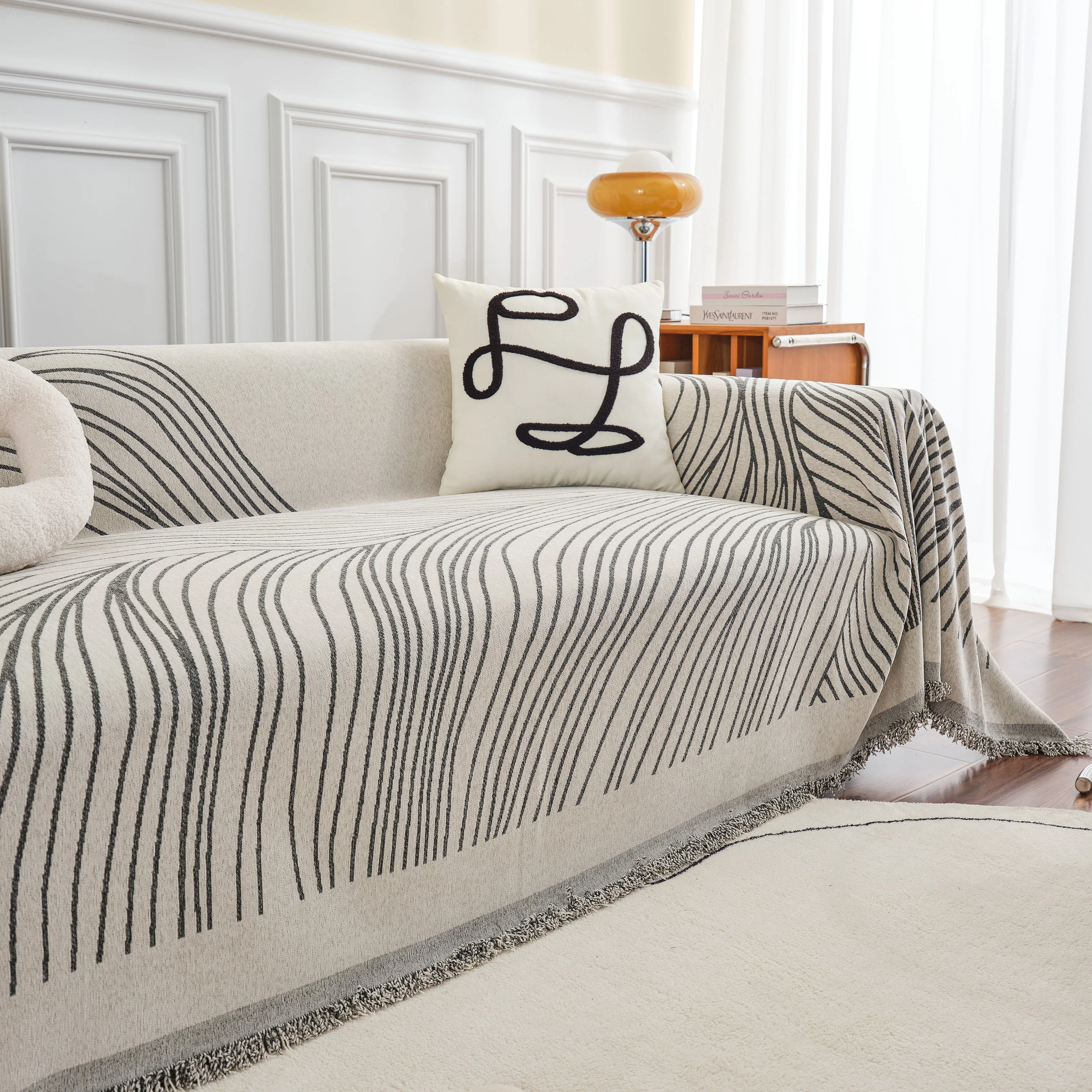 Chenille Striped Sofa Throw Blanket, Furniture Throw Covers Living Room Couch Cover - Image 31