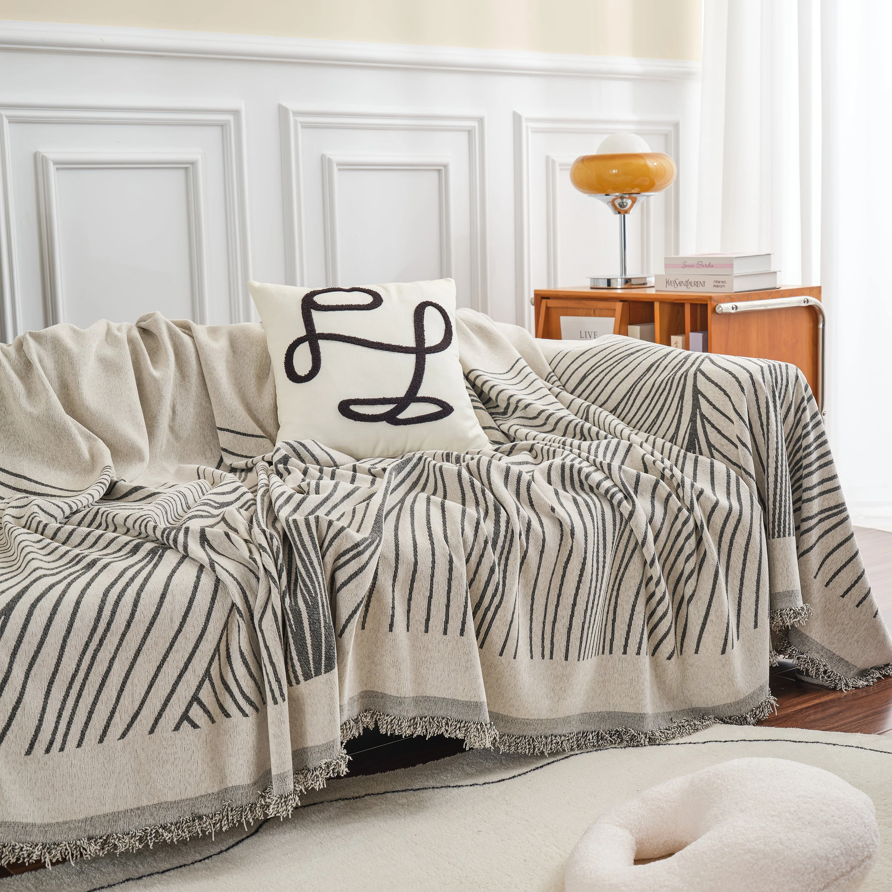 Chenille Striped Sofa Throw Blanket, Furniture Throw Covers Living Room Couch Cover - Image 32