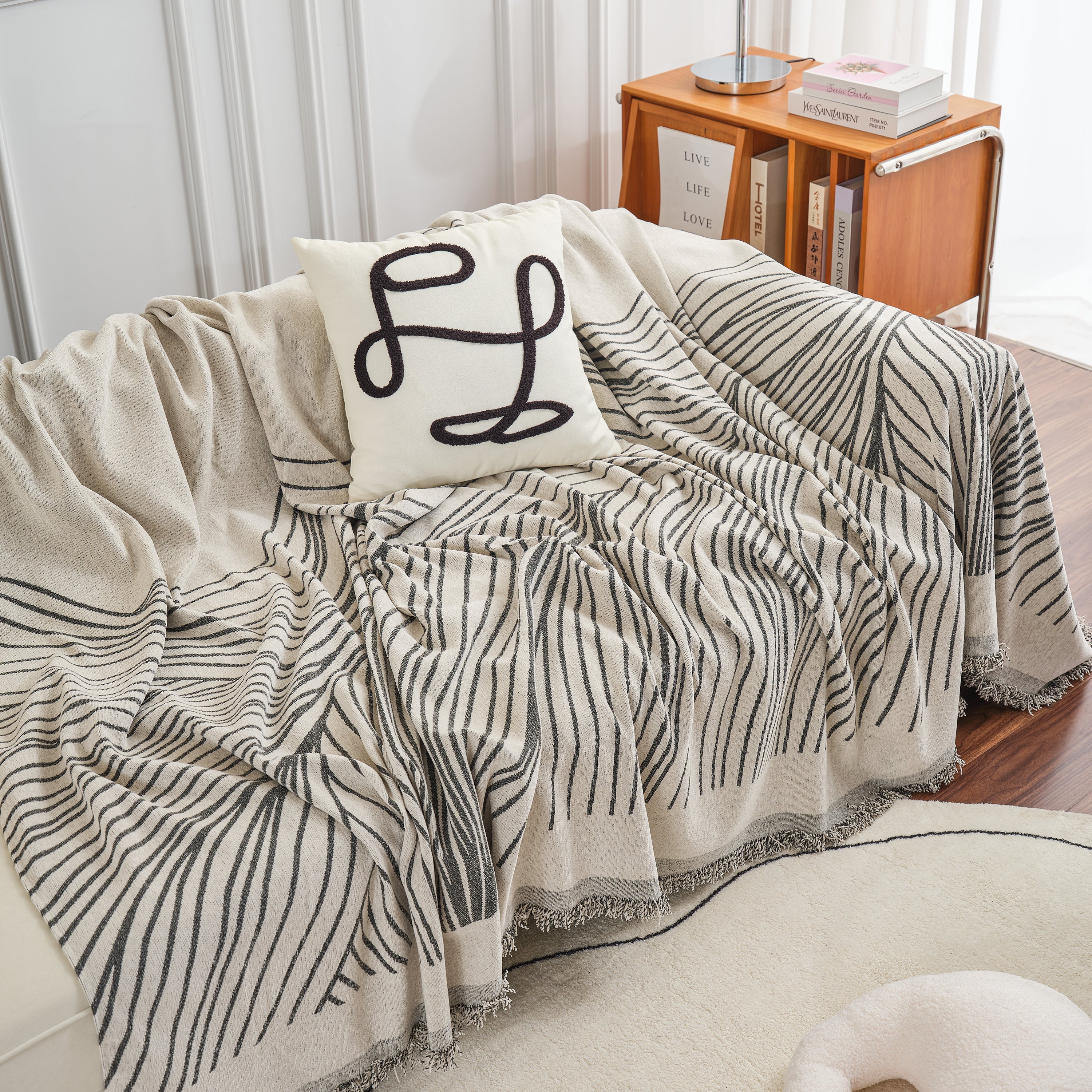 Chenille Striped Sofa Throw Blanket, Furniture Throw Covers Living Room Couch Cover - Image 33