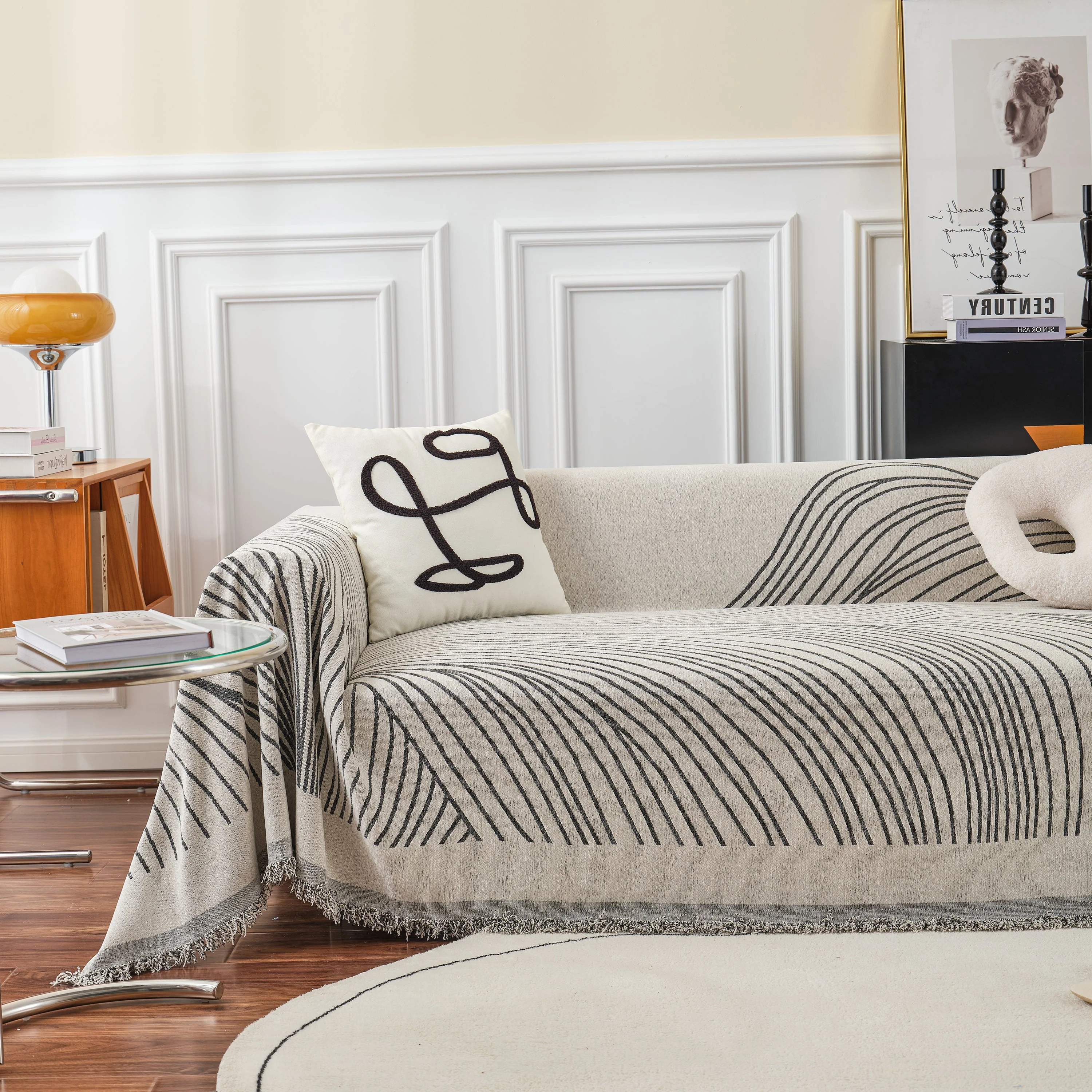 Chenille Striped Sofa Throw Blanket, Furniture Throw Covers Living Room Couch Cover - Image 38