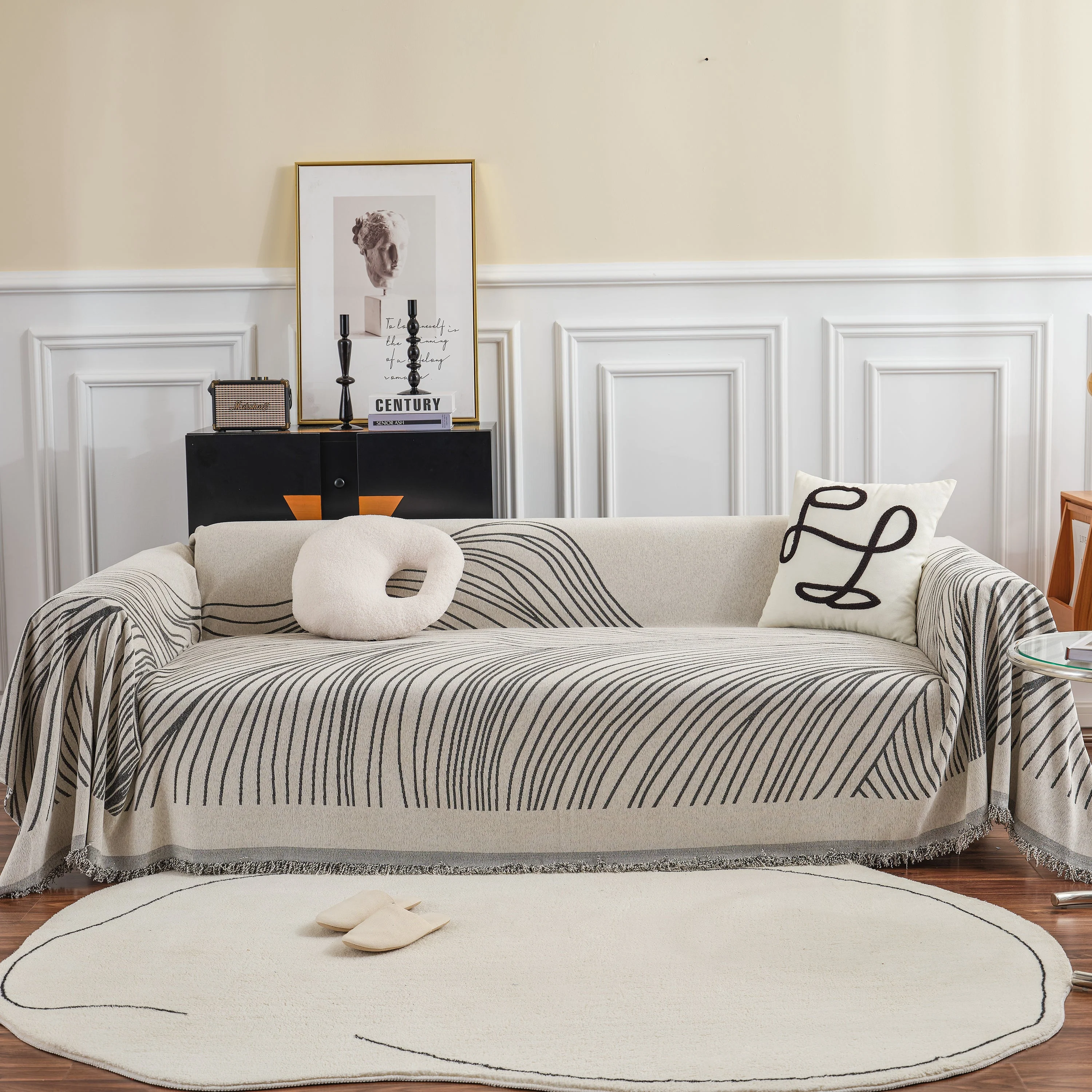 Chenille Striped Sofa Throw Blanket, Furniture Throw Covers Living Room Couch Cover - Image 39