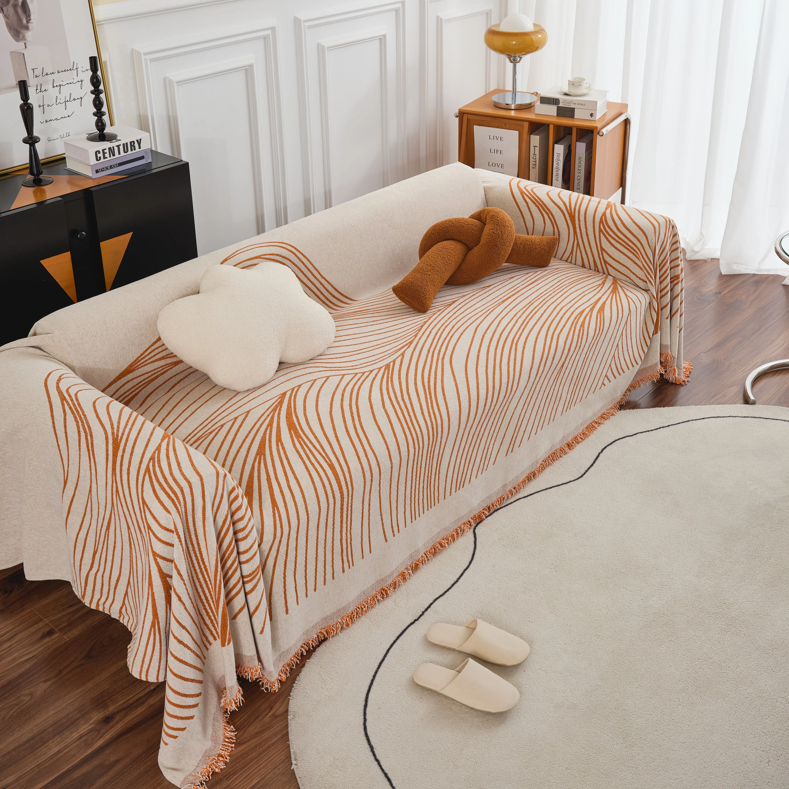 Chenille Striped Sofa Throw Blanket, Furniture Throw Covers Living Room Couch Cover - Image 4
