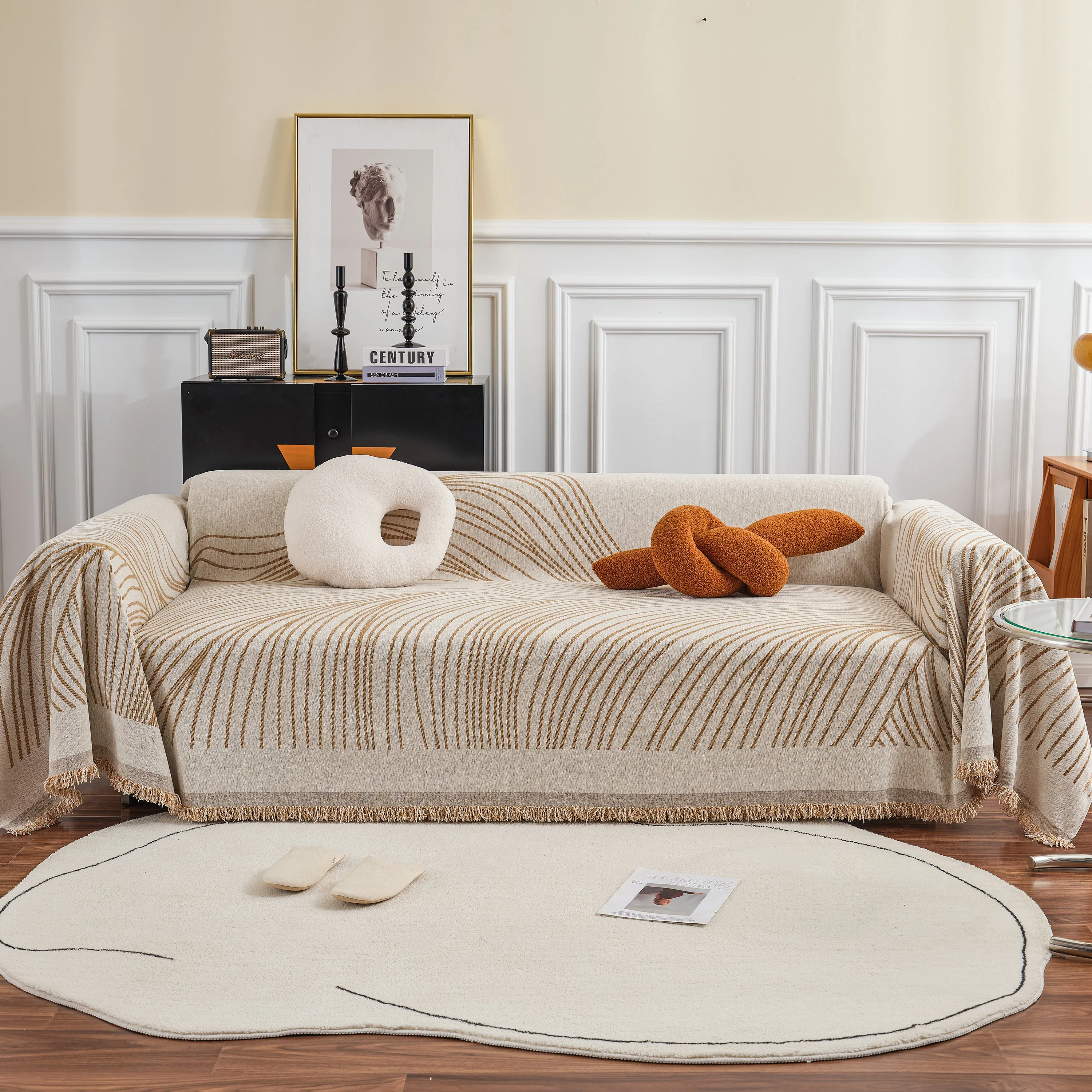 Chenille Striped Sofa Throw Blanket, Furniture Throw Covers Living Room Couch Cover - Image 41