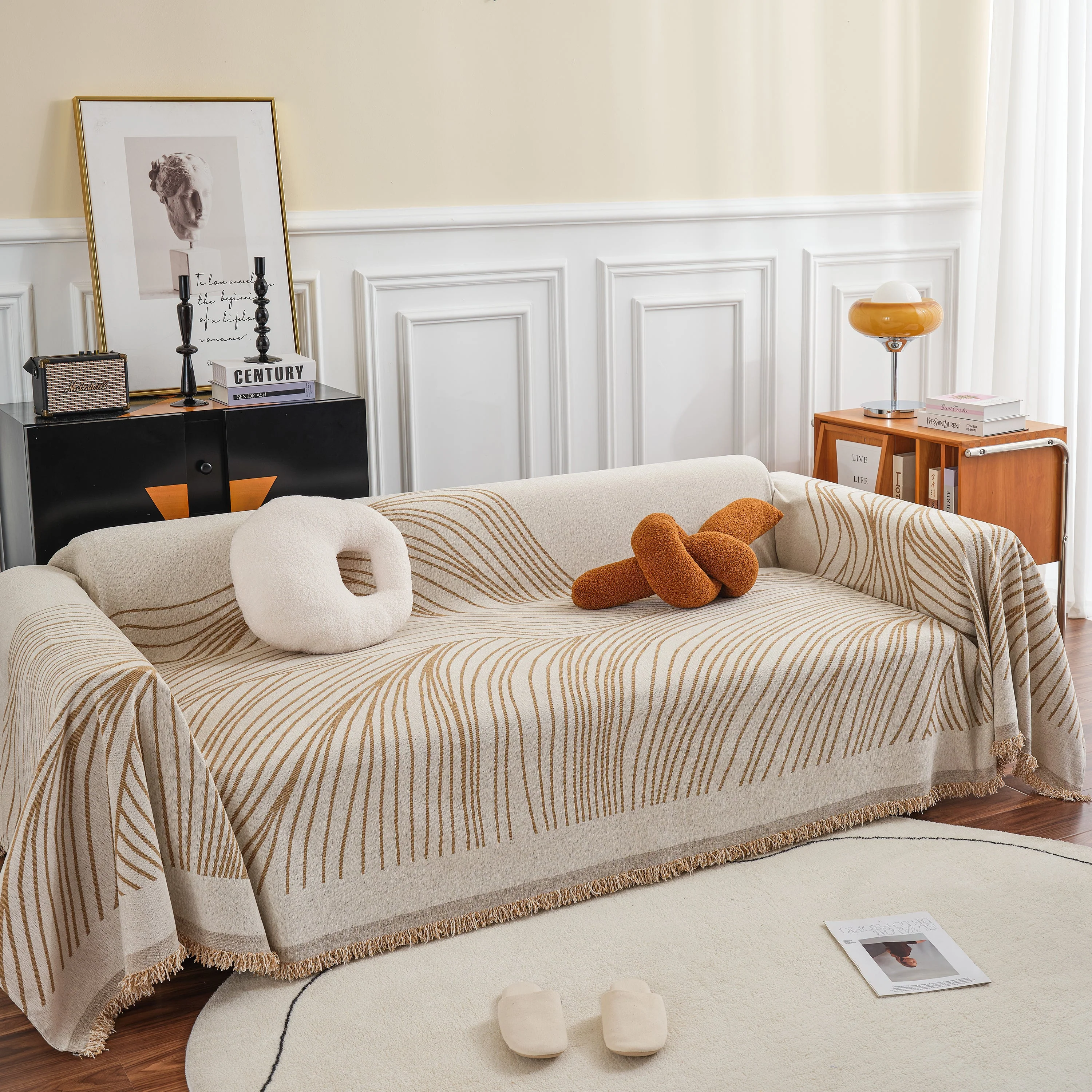 Chenille Striped Sofa Throw Blanket, Furniture Throw Covers Living Room Couch Cover - Image 43