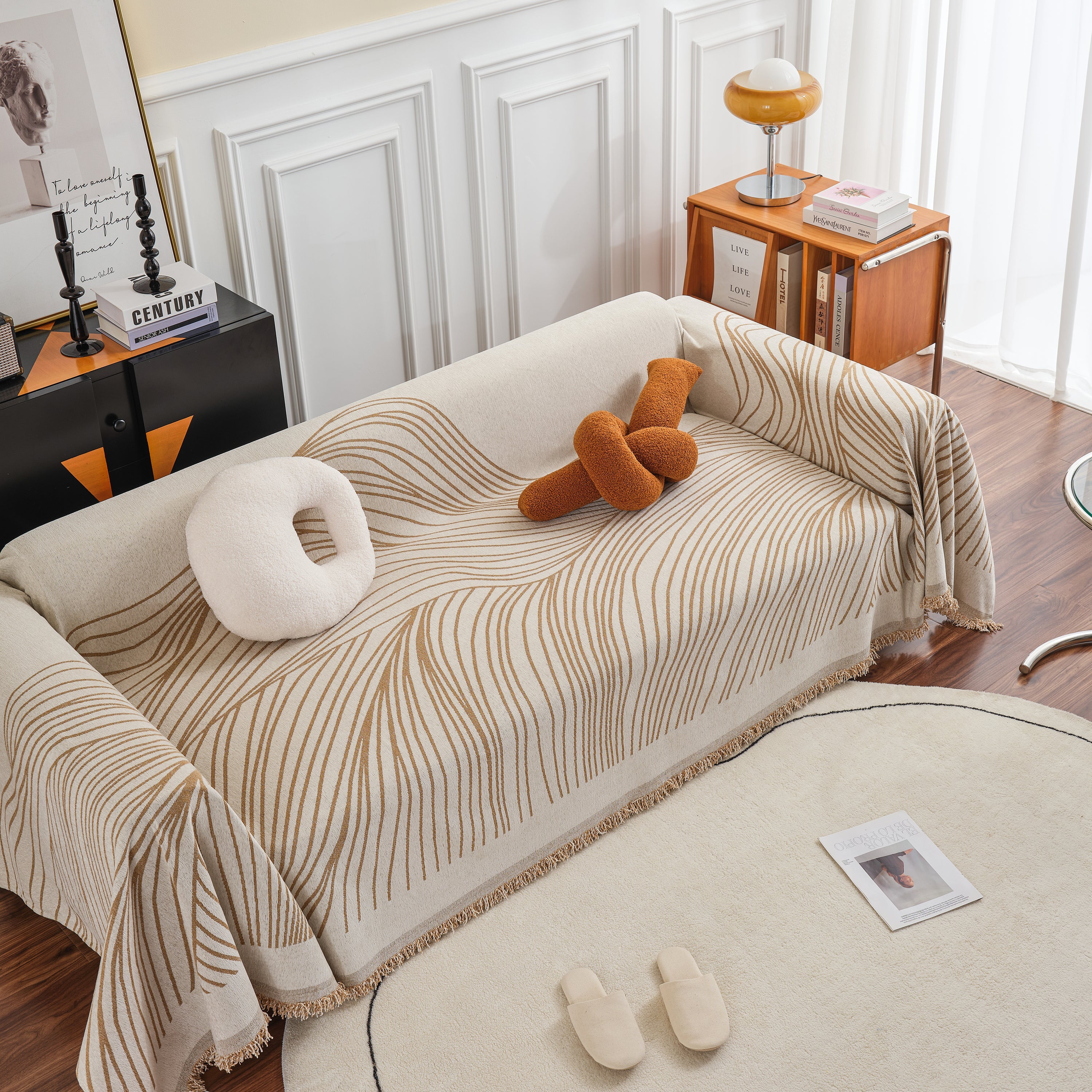 Chenille Striped Sofa Throw Blanket, Furniture Throw Covers Living Room Couch Cover - Image 44
