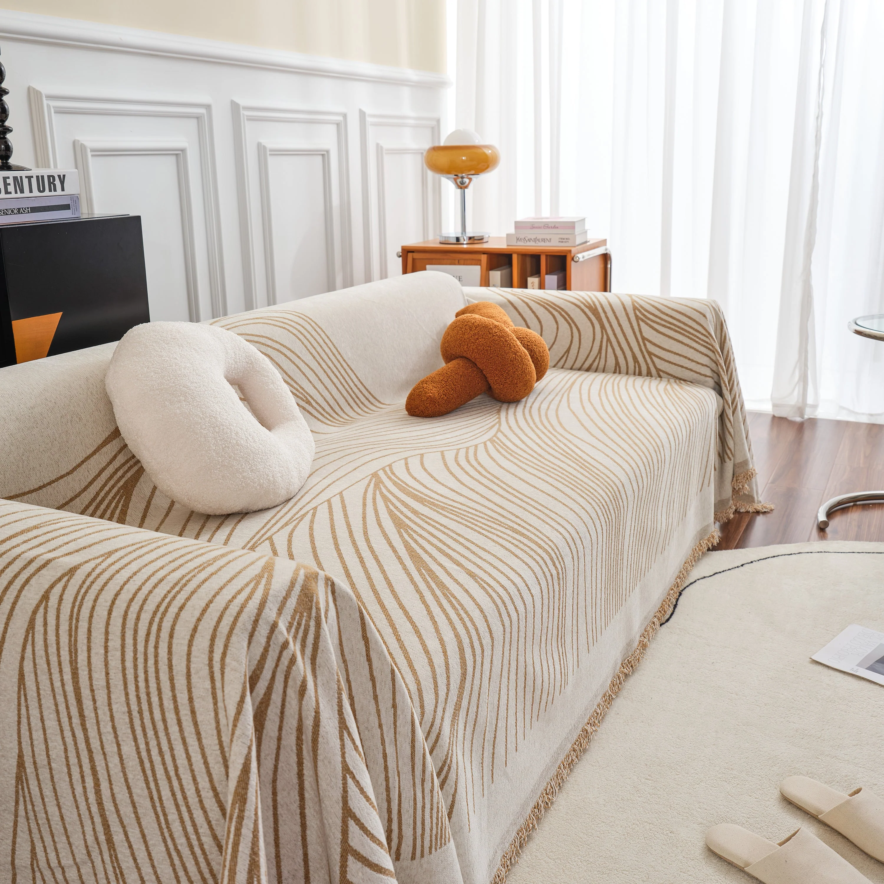 Chenille Striped Sofa Throw Blanket, Furniture Throw Covers Living Room Couch Cover - Image 46