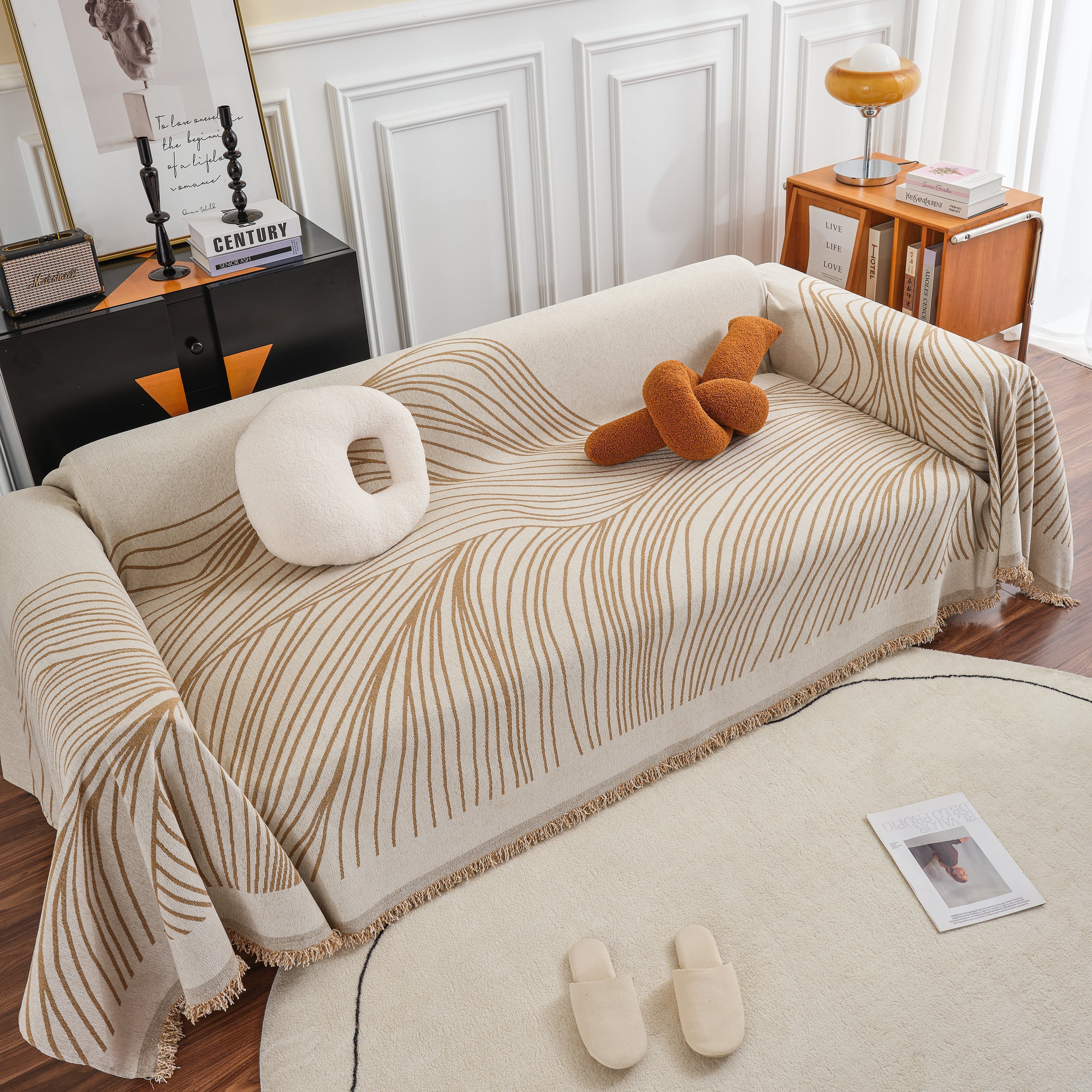 Chenille Striped Sofa Throw Blanket, Furniture Throw Covers Living Room Couch Cover - Image 48