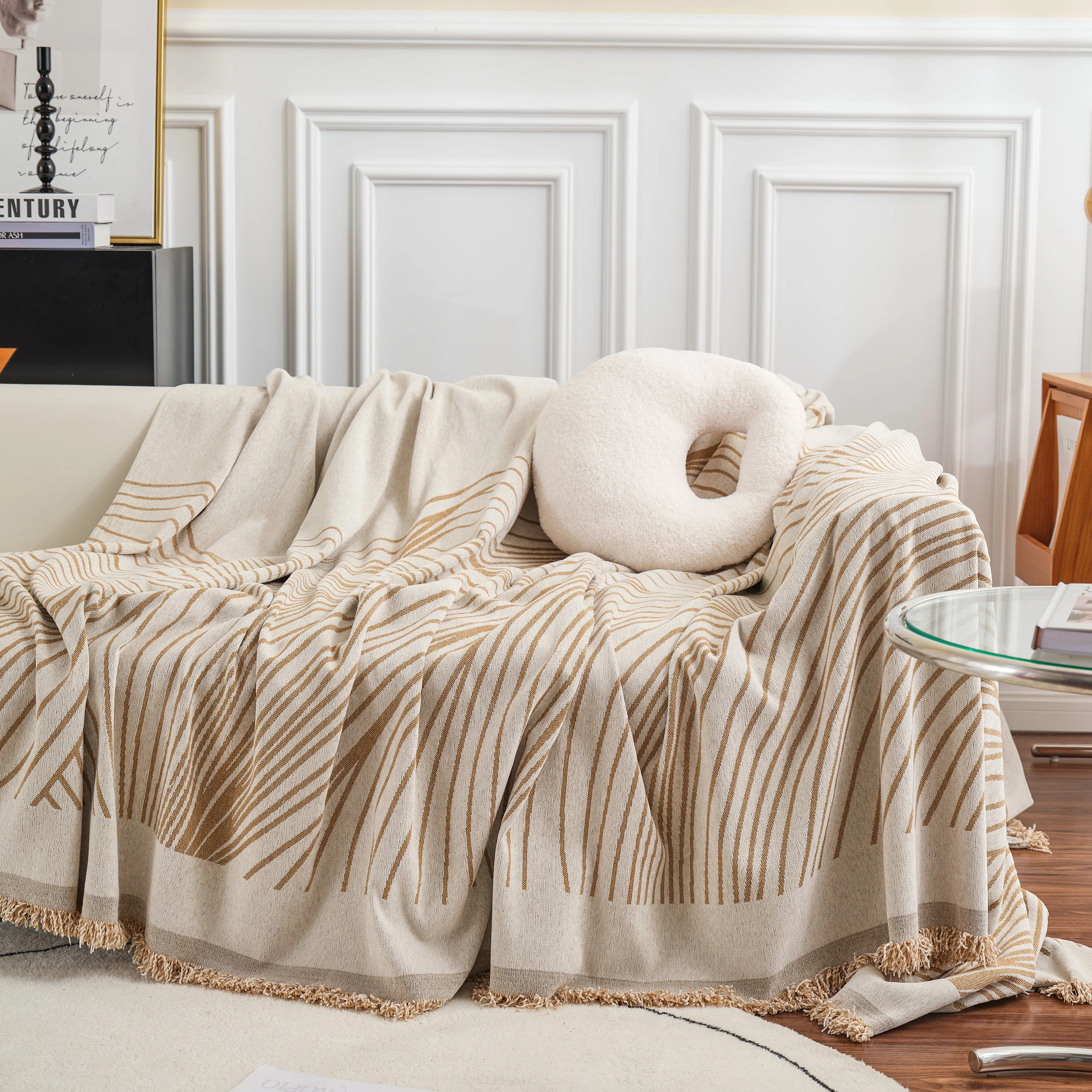 Chenille Striped Sofa Throw Blanket, Furniture Throw Covers Living Room Couch Cover - Image 49