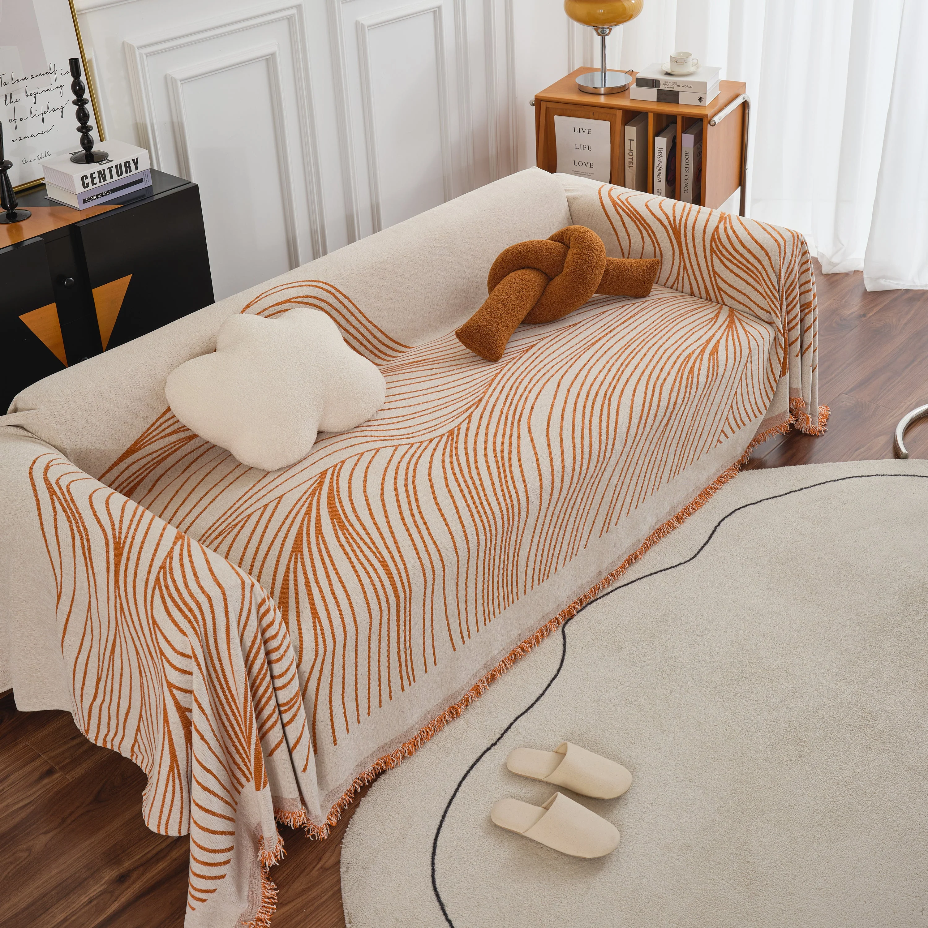 Chenille Striped Sofa Throw Blanket, Furniture Throw Covers Living Room Couch Cover - Image 5
