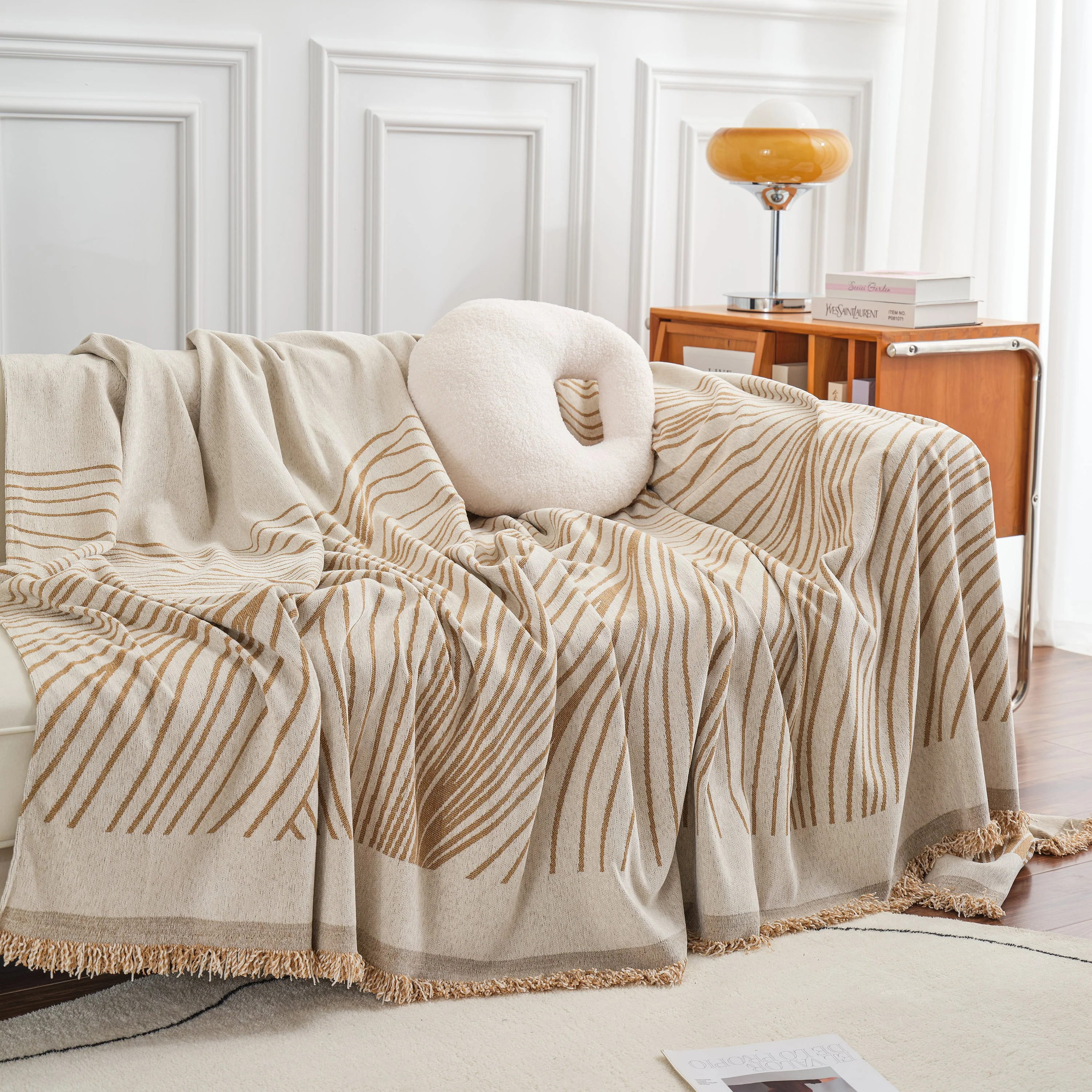 Chenille Striped Sofa Throw Blanket, Furniture Throw Covers Living Room Couch Cover - Image 50