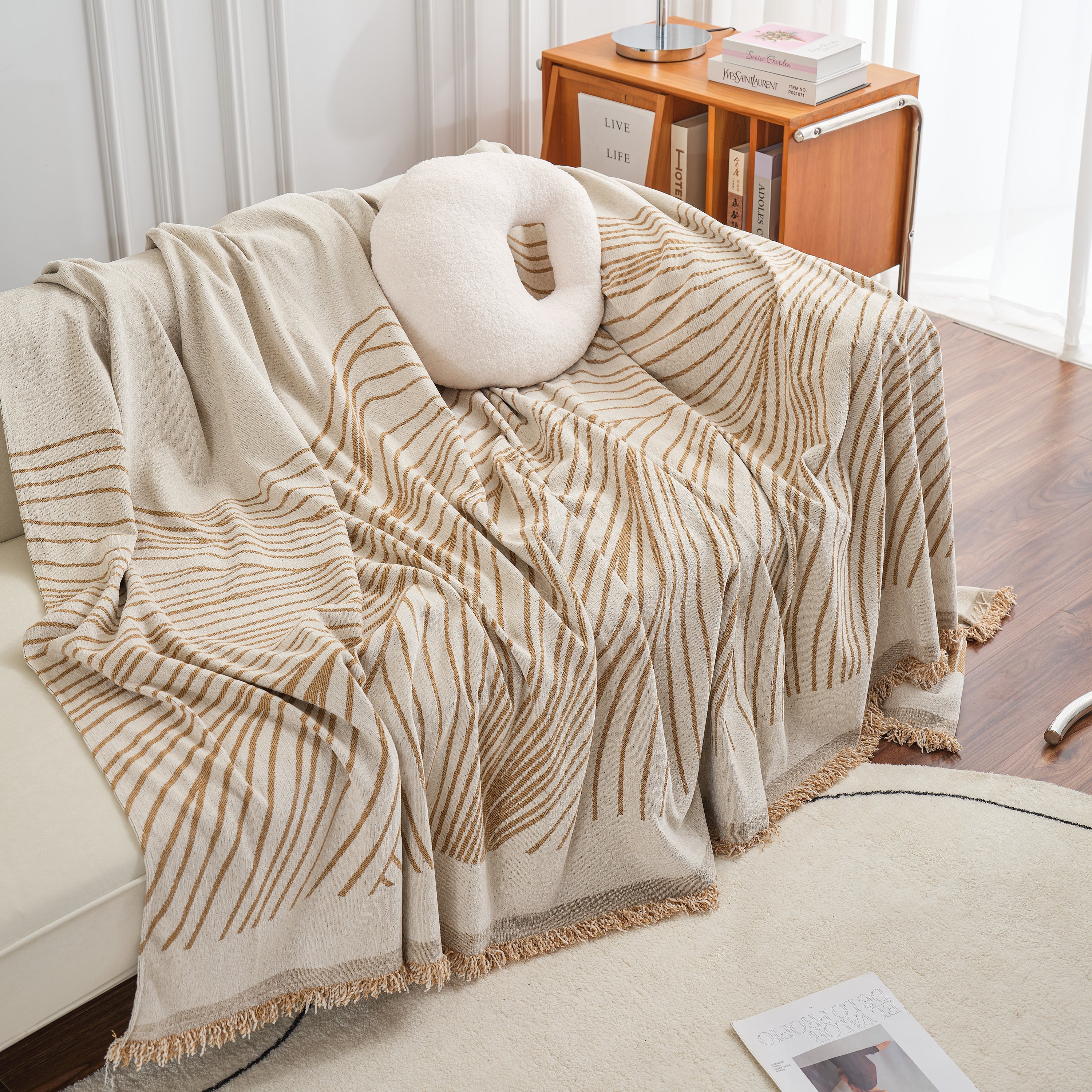 Chenille Striped Sofa Throw Blanket, Furniture Throw Covers Living Room Couch Cover - Image 51
