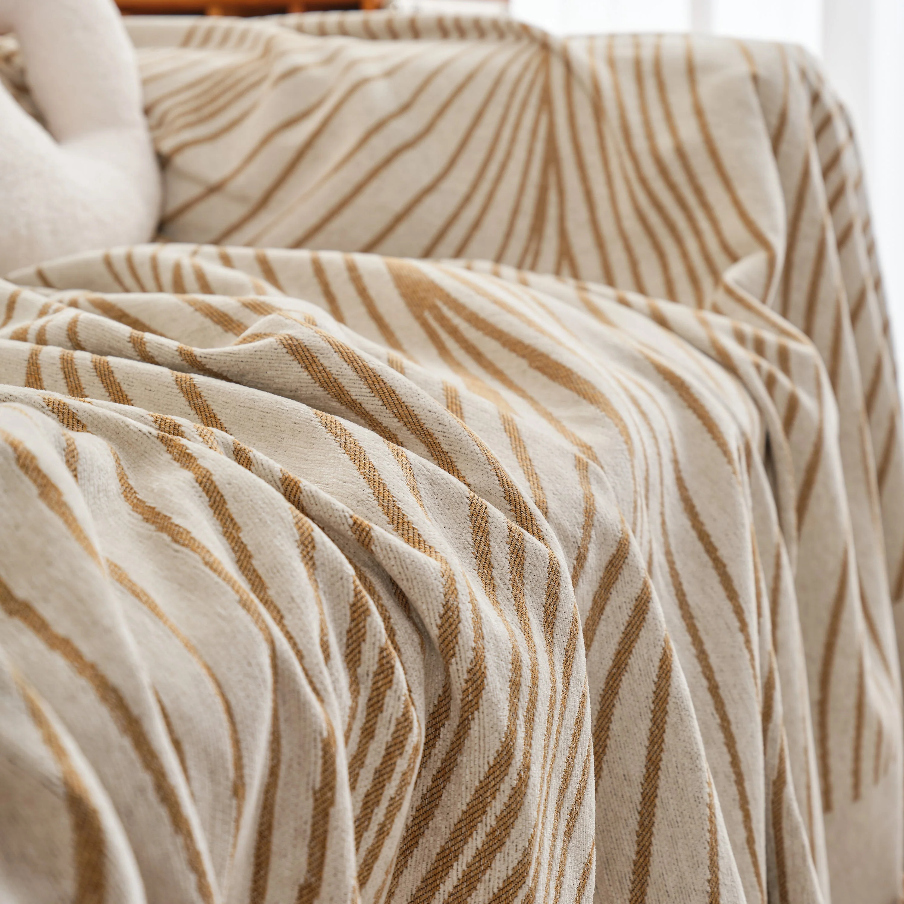 Chenille Striped Sofa Throw Blanket, Furniture Throw Covers Living Room Couch Cover - Image 52