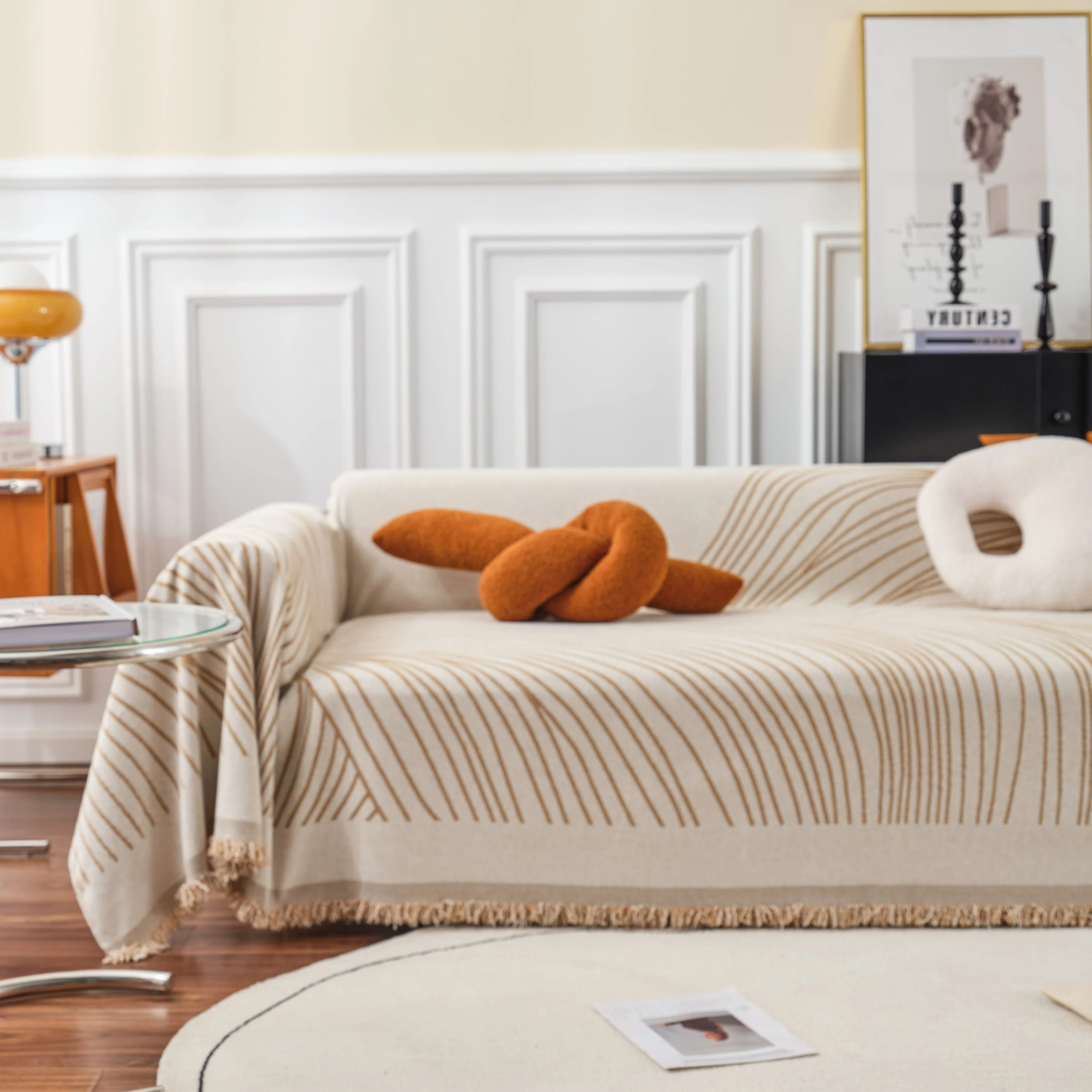 Chenille Striped Sofa Throw Blanket, Furniture Throw Covers Living Room Couch Cover - Image 58