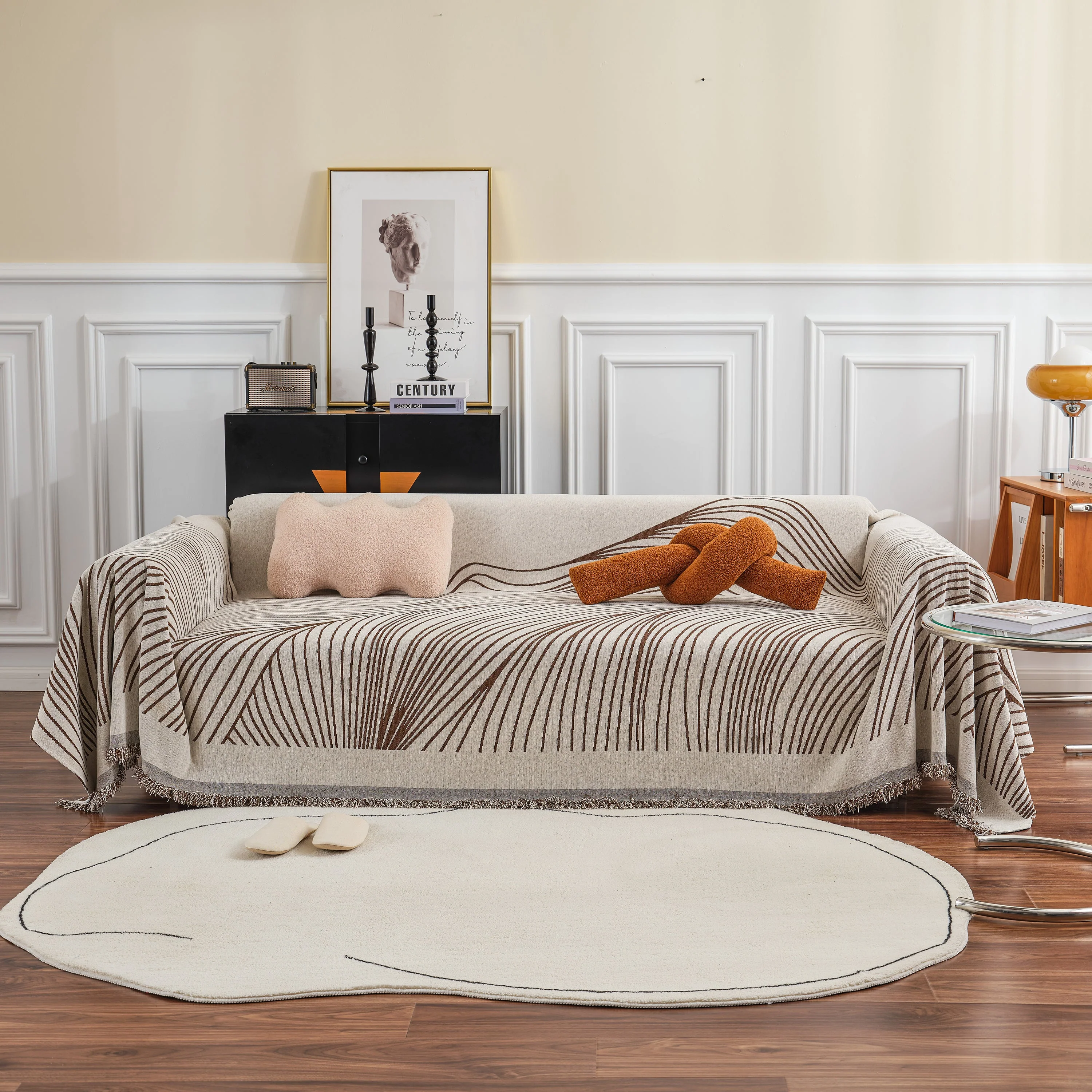 Chenille Striped Sofa Throw Blanket, Furniture Throw Covers Living Room Couch Cover - Image 59