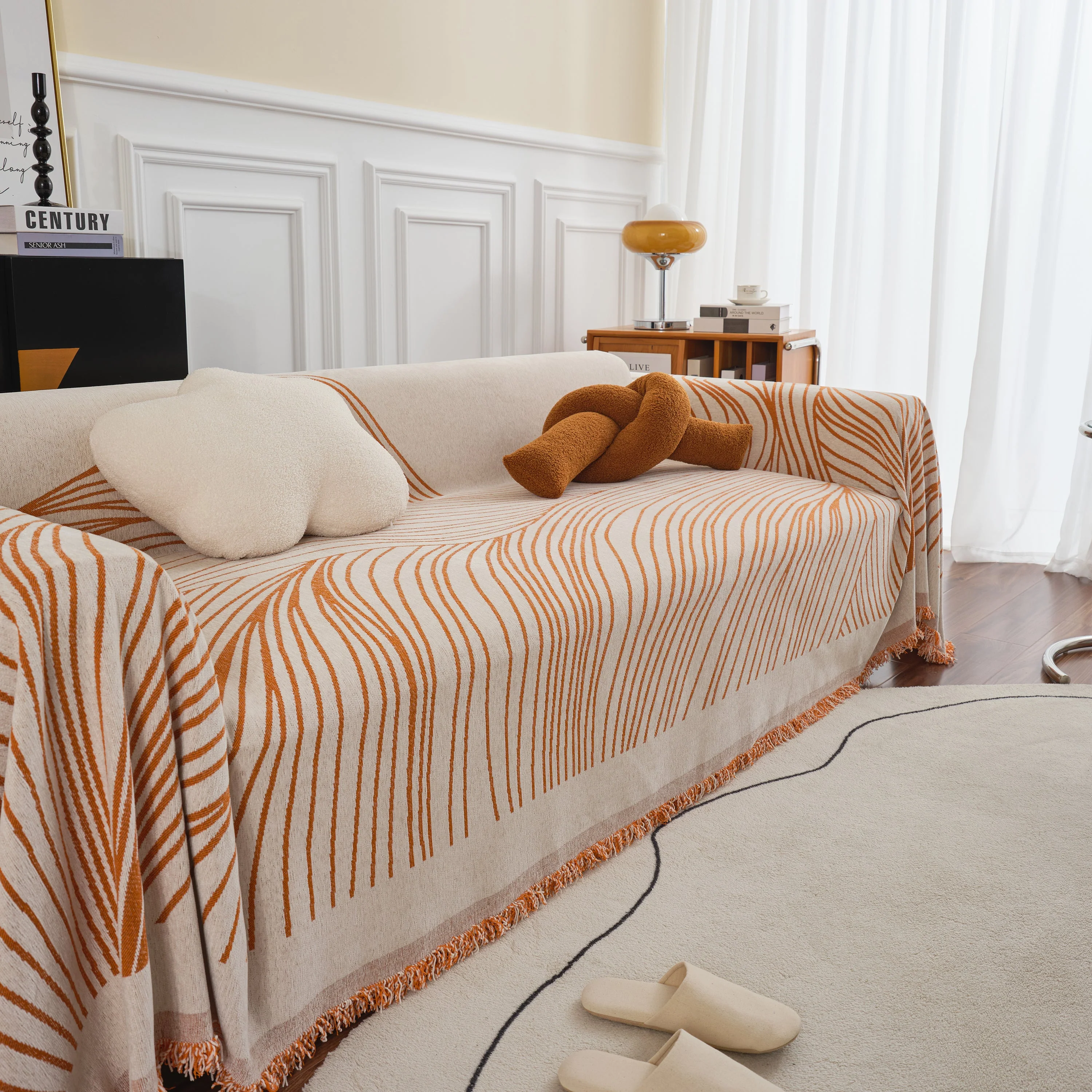 Chenille Striped Sofa Throw Blanket, Furniture Throw Covers Living Room Couch Cover - Image 6
