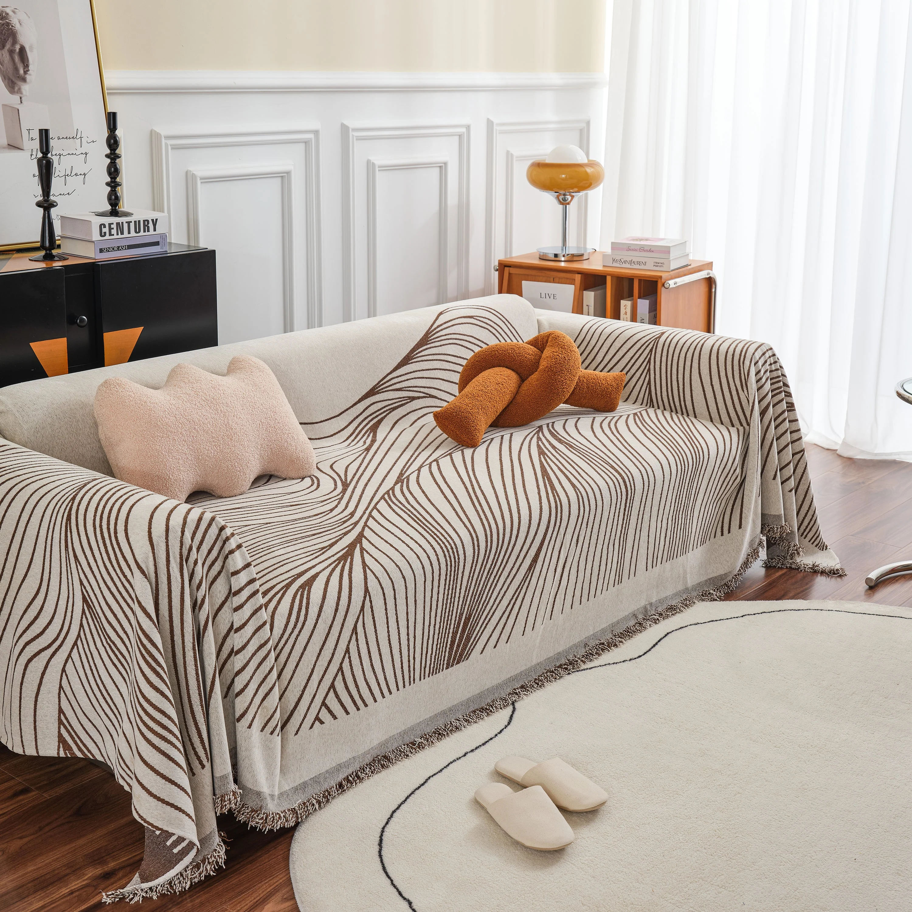 Chenille Striped Sofa Throw Blanket, Furniture Throw Covers Living Room Couch Cover - Image 61