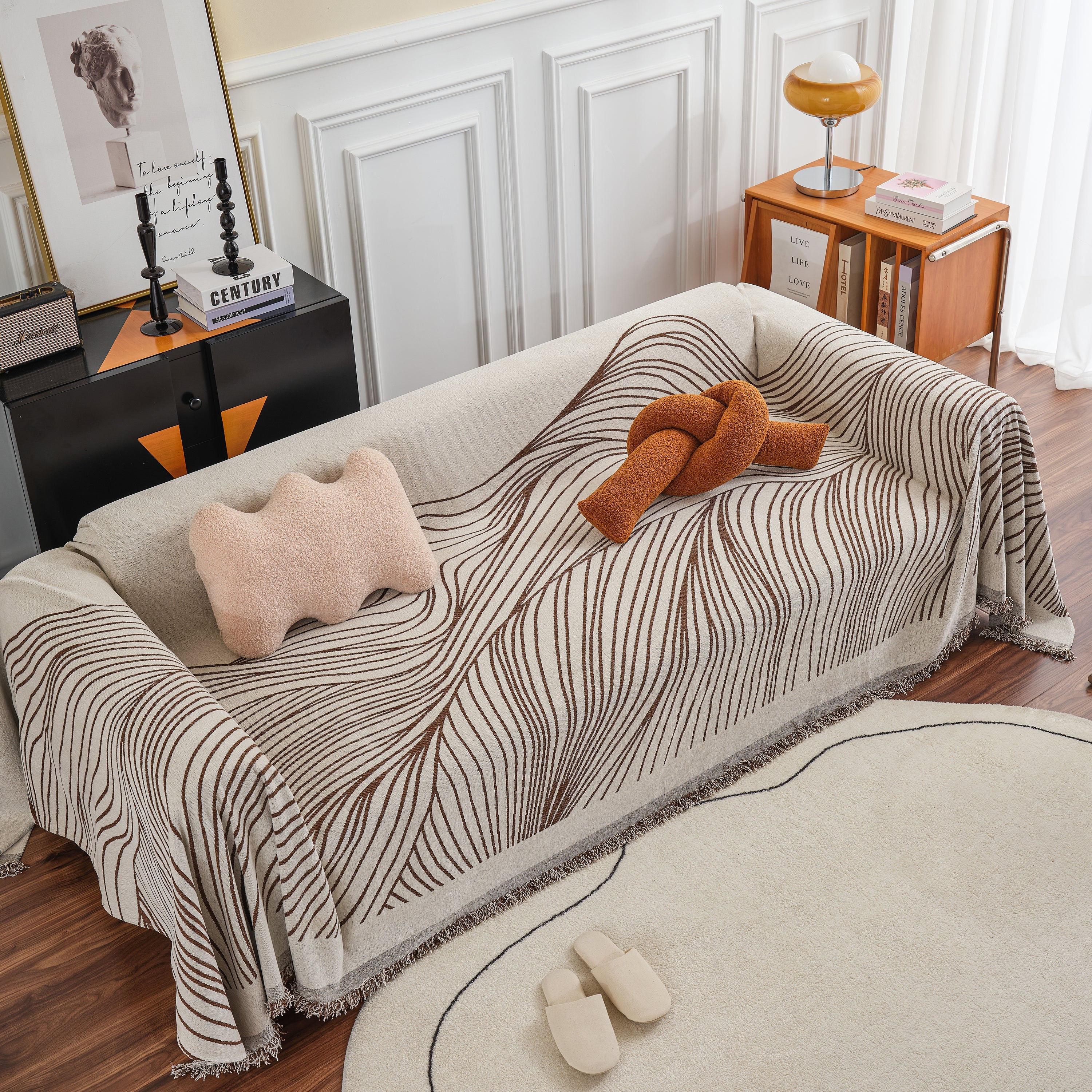 Chenille Striped Sofa Throw Blanket, Furniture Throw Covers Living Room Couch Cover - Image 62