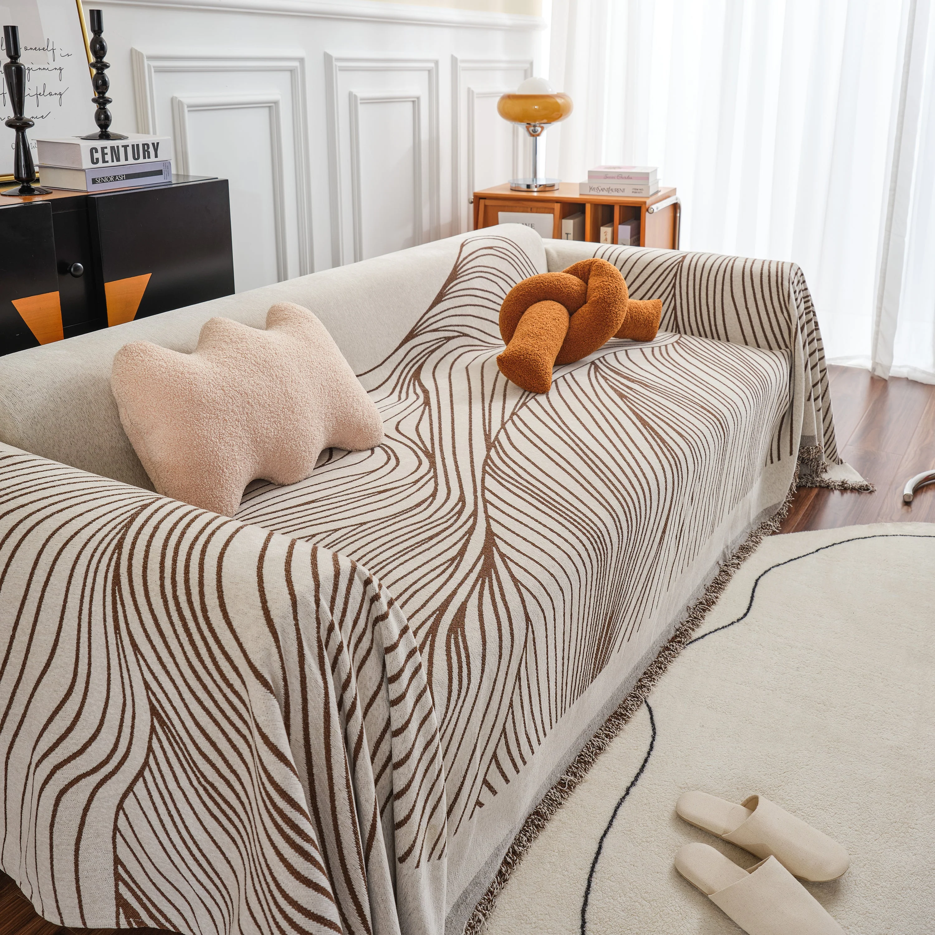 Chenille Striped Sofa Throw Blanket, Furniture Throw Covers Living Room Couch Cover - Image 64