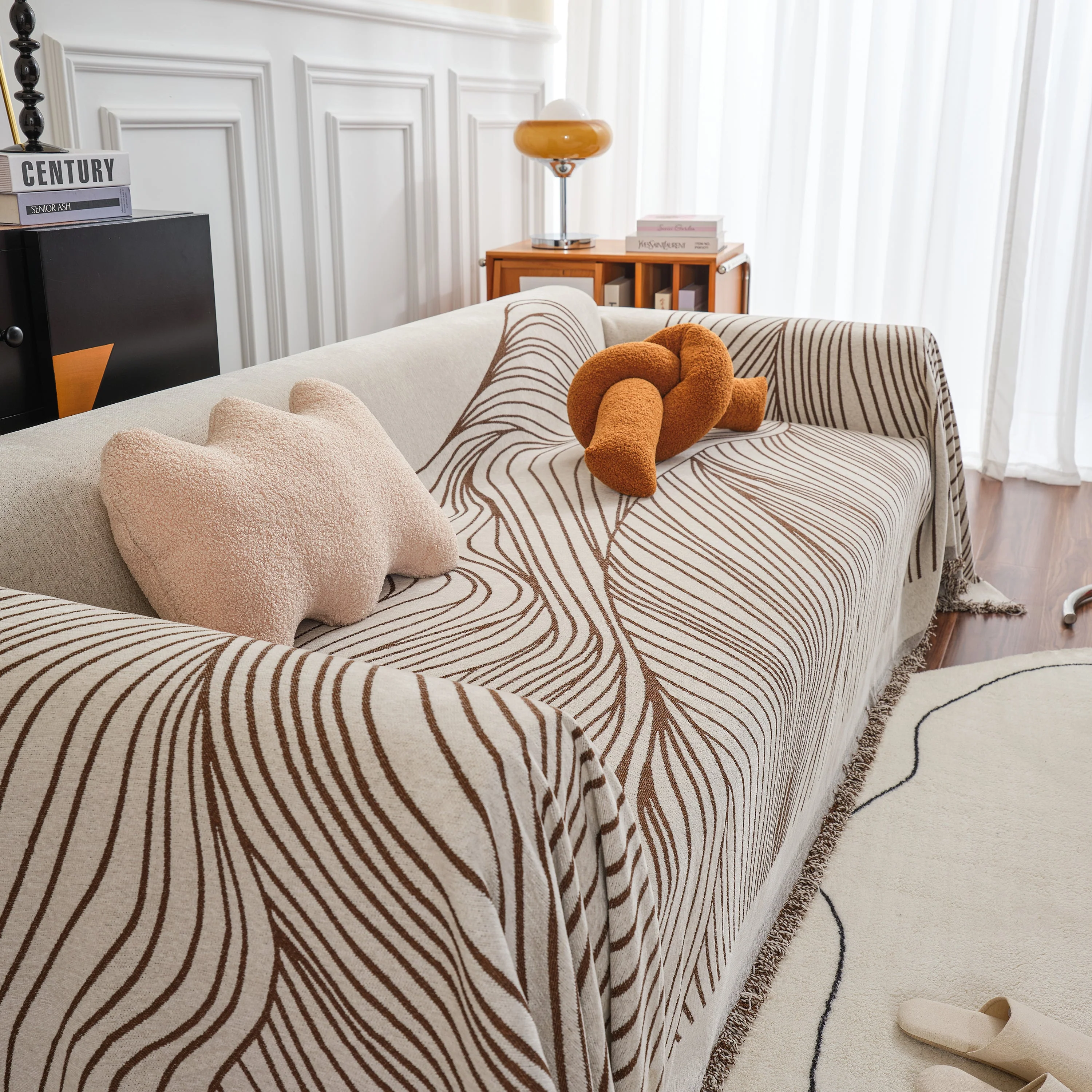 Chenille Striped Sofa Throw Blanket, Furniture Throw Covers Living Room Couch Cover - Image 65