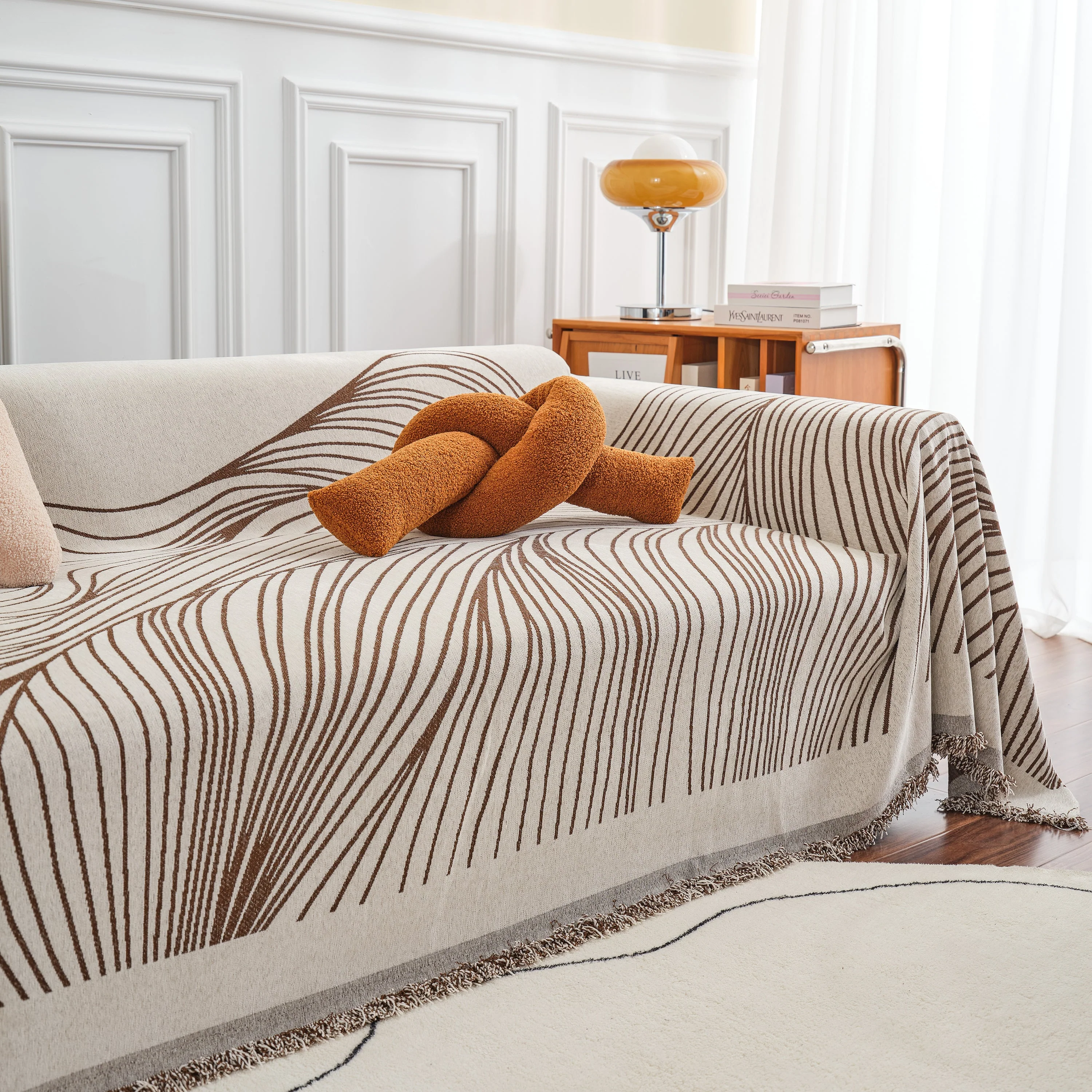 Chenille Striped Sofa Throw Blanket, Furniture Throw Covers Living Room Couch Cover - Image 66