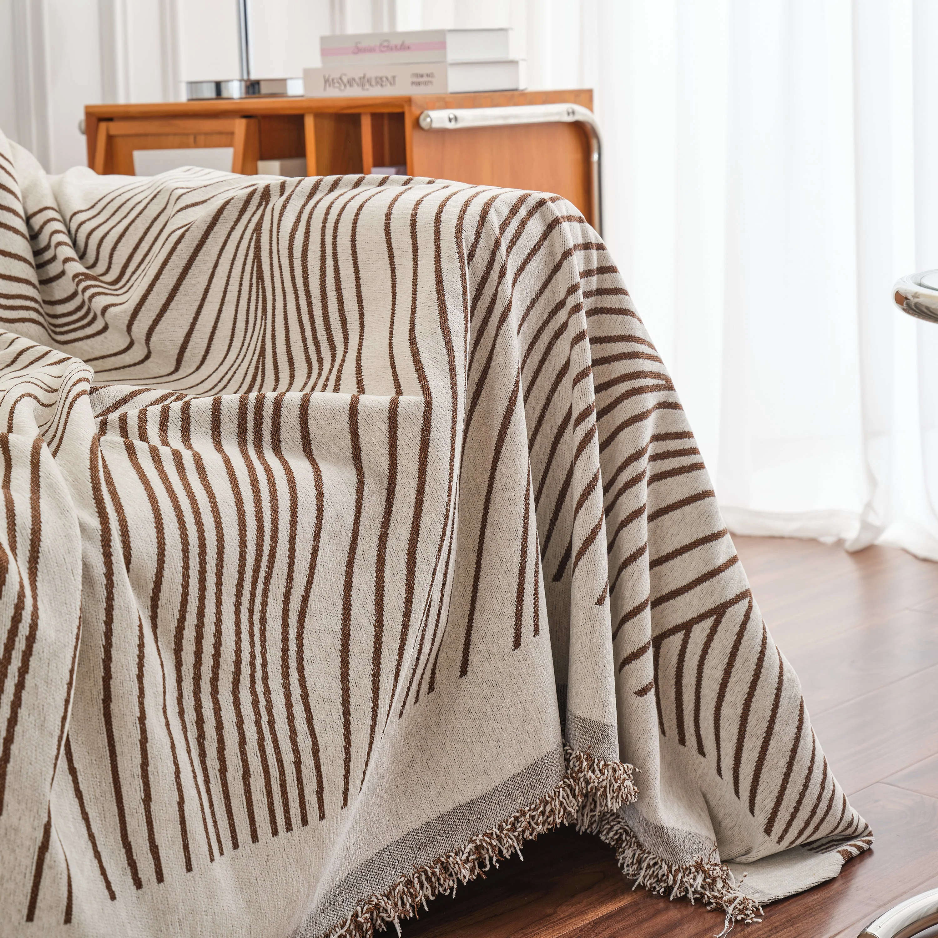 Chenille Striped Sofa Throw Blanket, Furniture Throw Covers Living Room Couch Cover - Image 69
