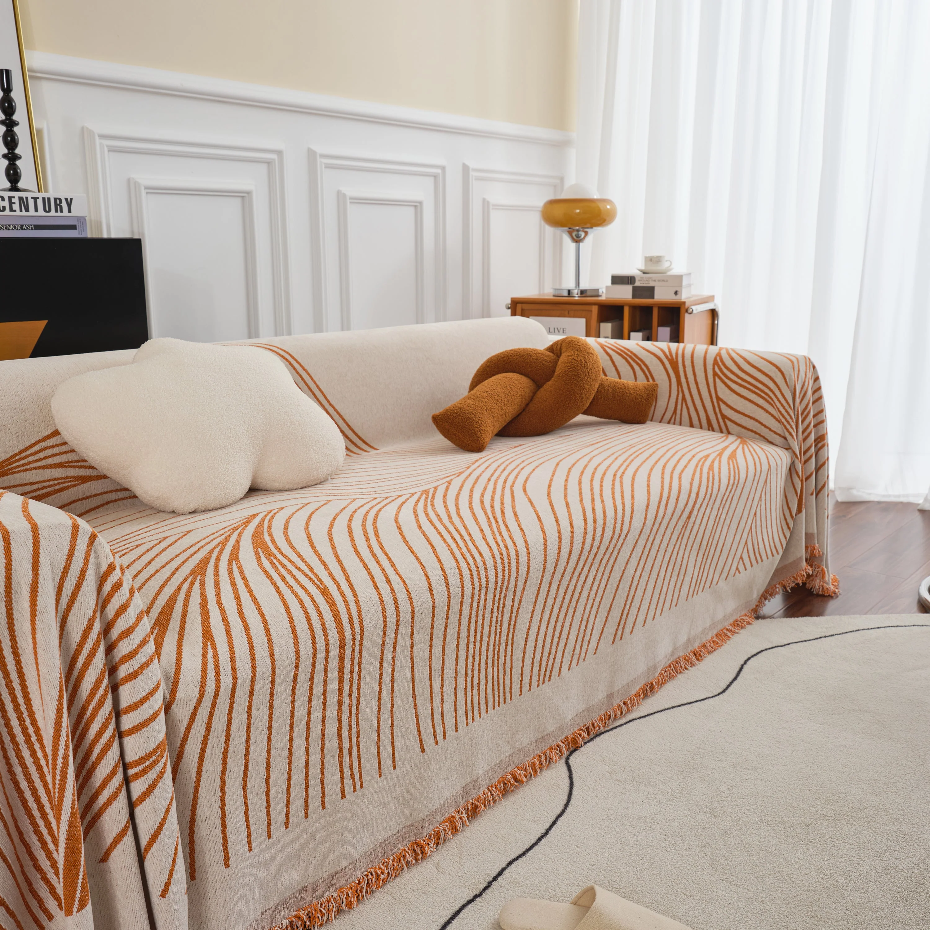Chenille Striped Sofa Throw Blanket, Furniture Throw Covers Living Room Couch Cover - Image 7